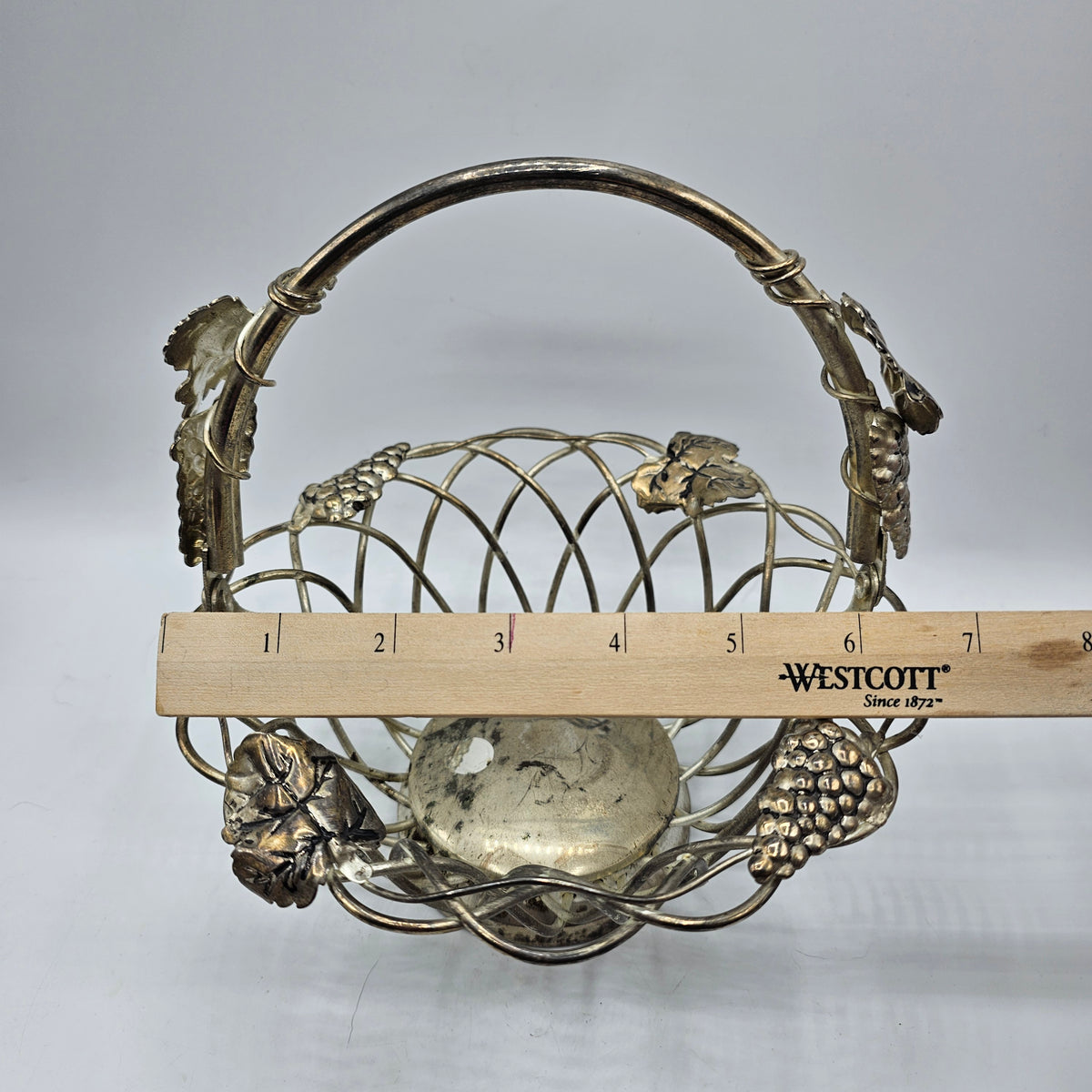 Godinger Silver Plated Metal Basket with Handle and Grape Vine Motif
