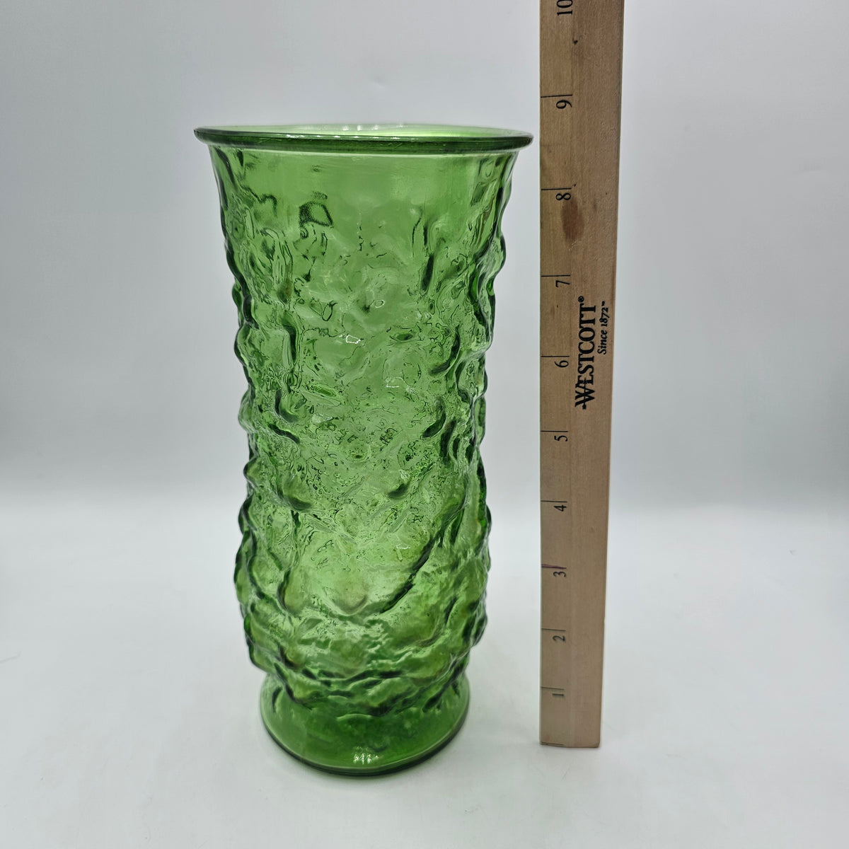 Vintage EO Brody Emerald Green Lido Milano Crinkle Glass Vase
