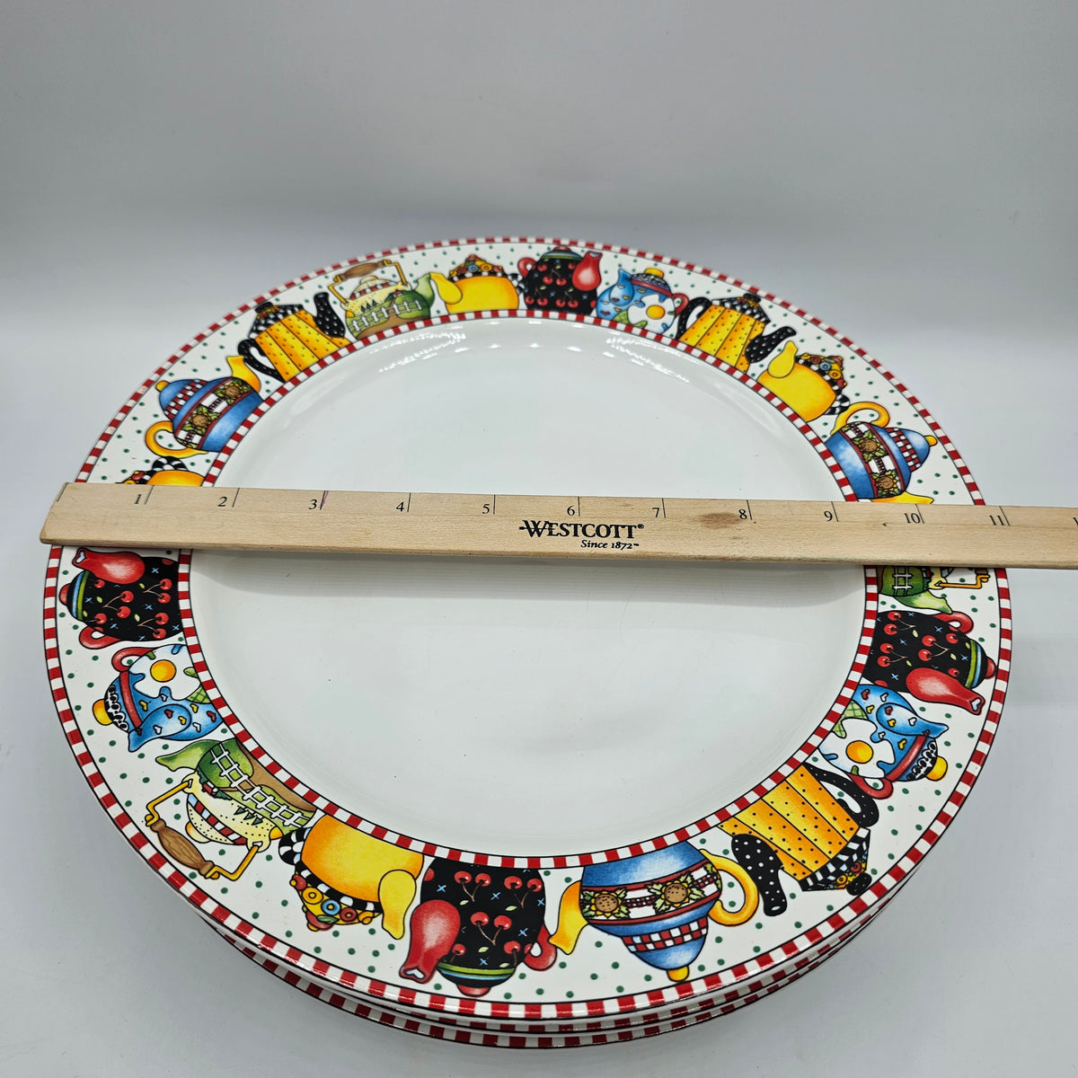 Mary Englebreit Teapot Dinner Plates by Sakura - 10.75"- Set of 4