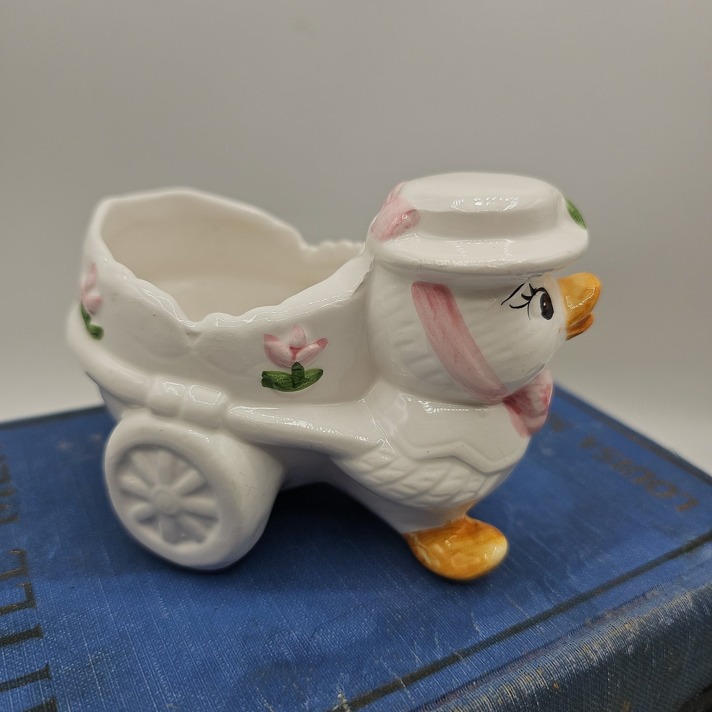 Vintage Duckling with Cart Candy Dish or Planter