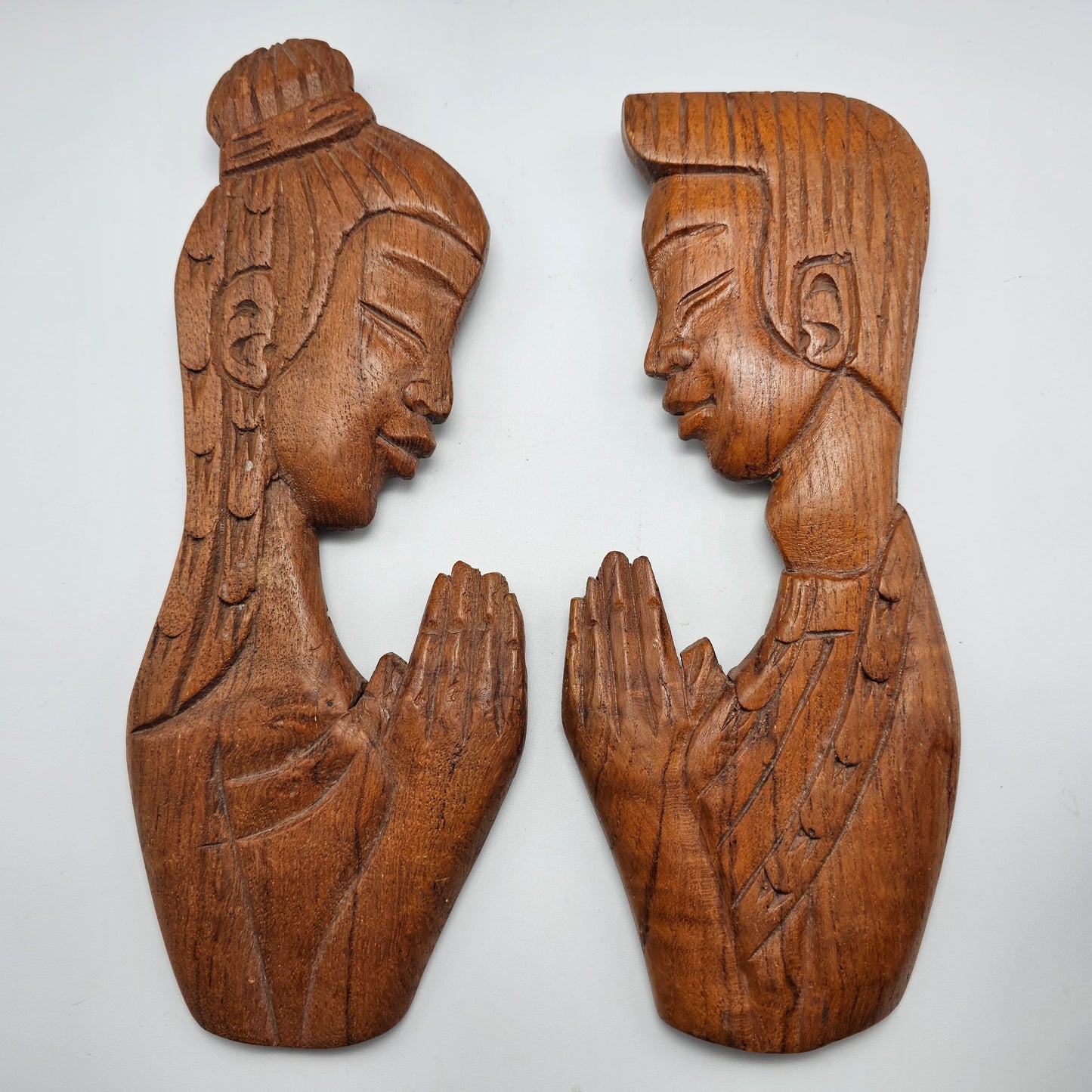 Vintage Asian Man and Woman Wooden Wall Decor
