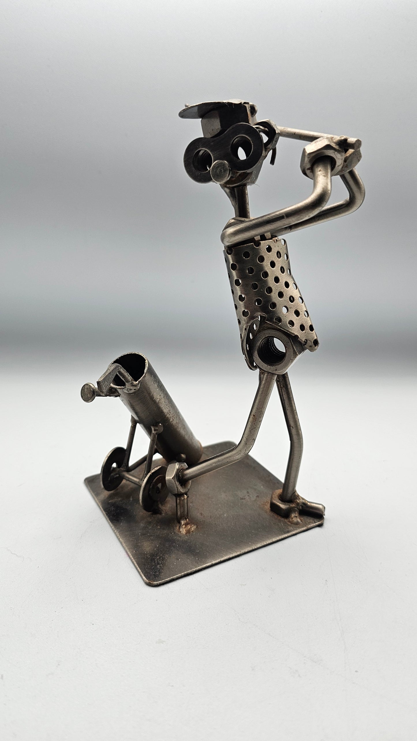 Vintage Metal Art Nut and Bolt Golfer