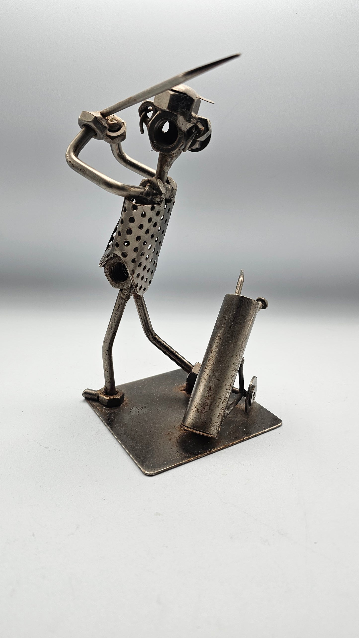 Vintage Metal Art Nut and Bolt Golfer