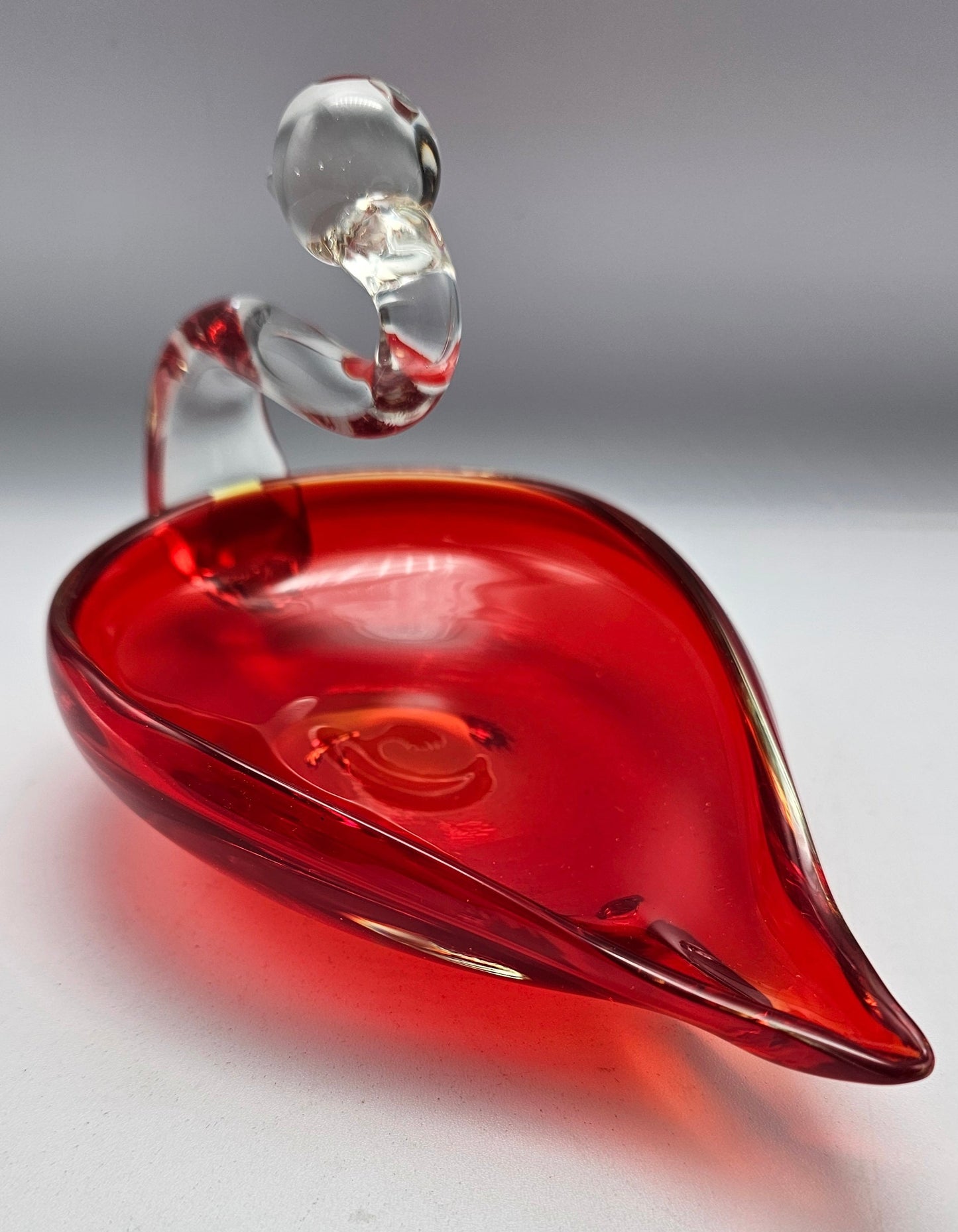 Vintage UV Reactive Amberina Red Glass Swan Dish
