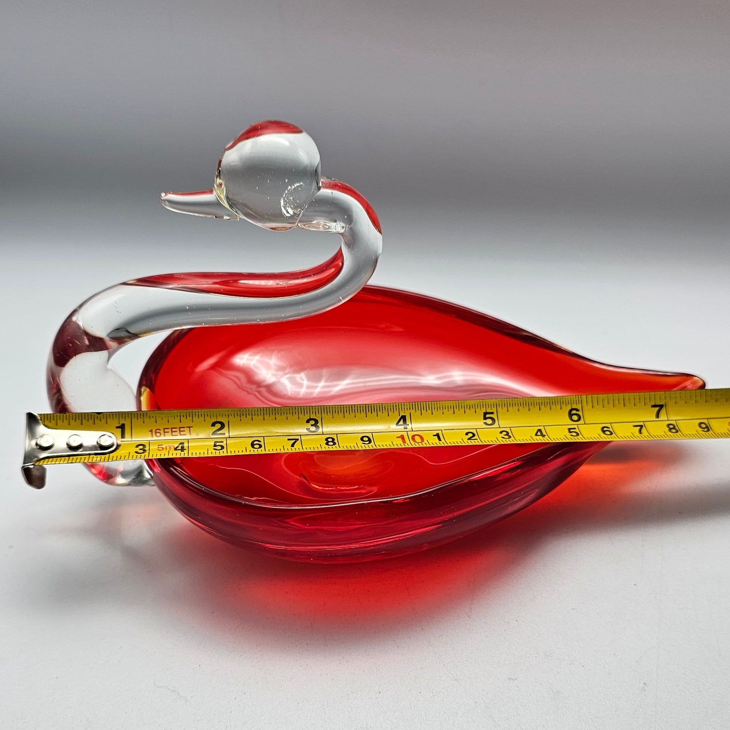 Vintage UV Reactive Amberina Red Glass Swan Dish