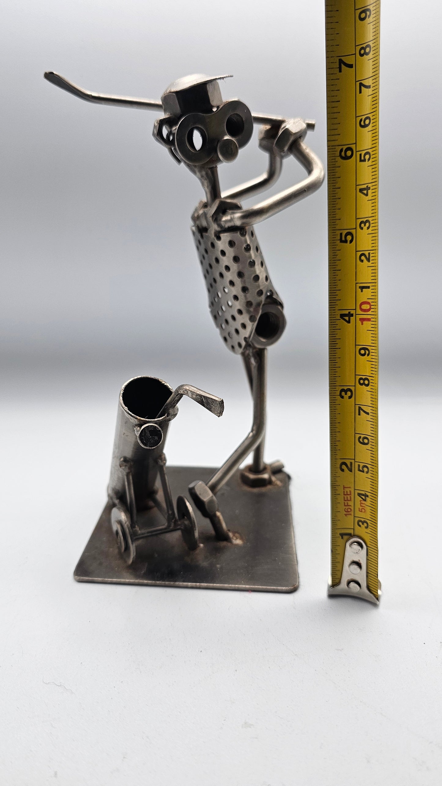 Vintage Metal Art Nut and Bolt Golfer