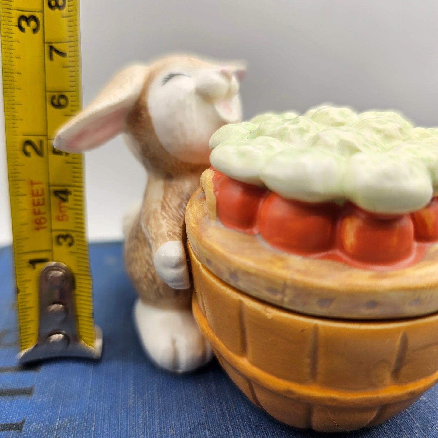 Happy Ears Bunny with Carrot Basket Ceramic Trinket Box