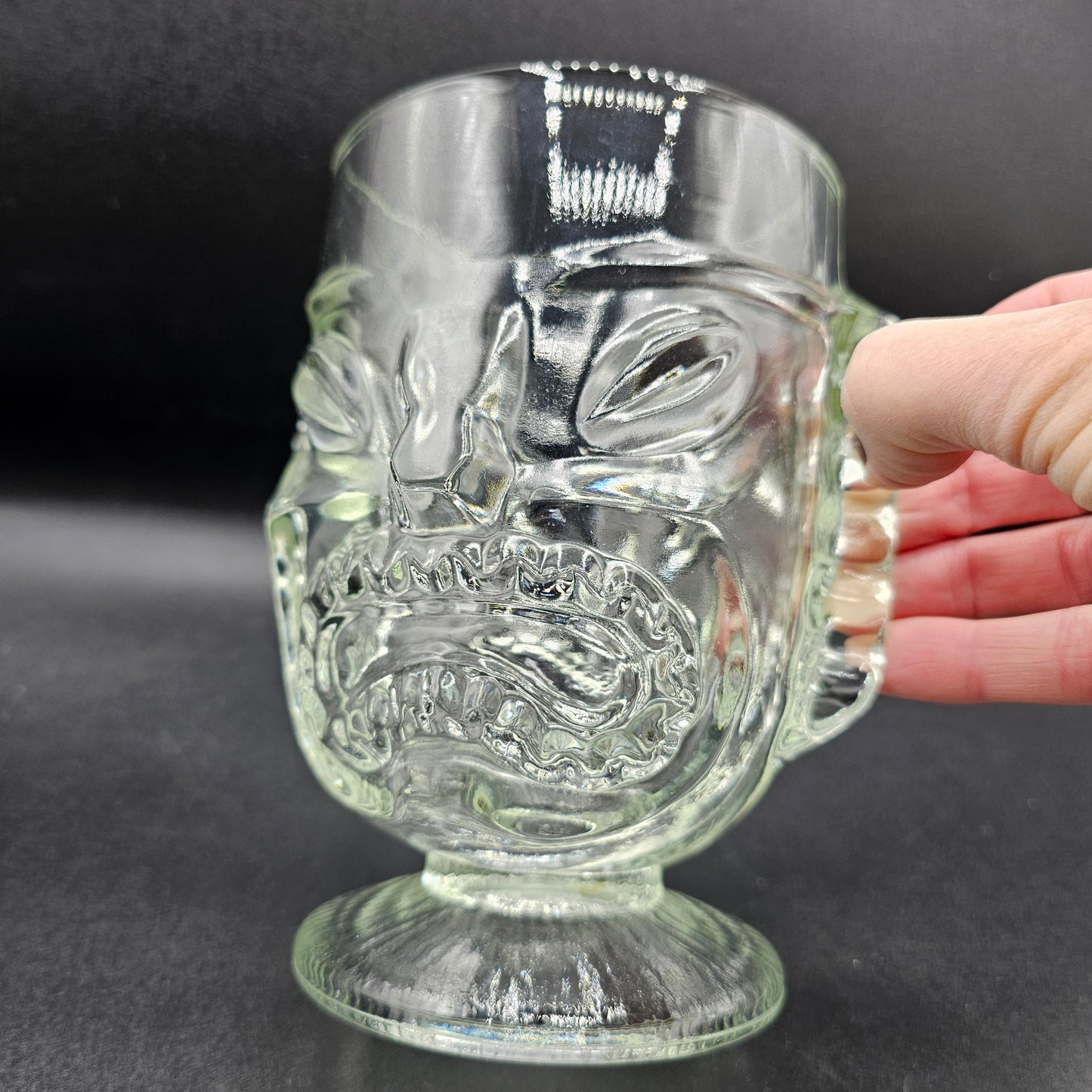 Happy / Sad Face Tiki Style Pedestal Glass