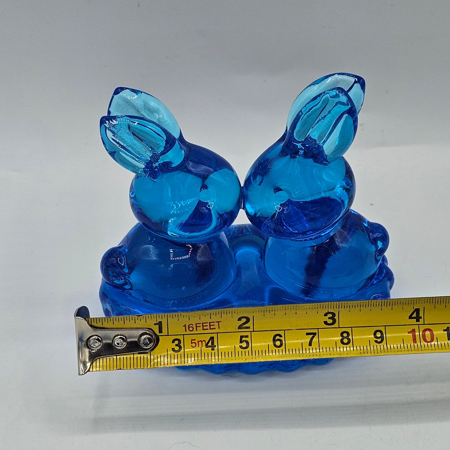 Glass Blue Bunnies of Happiness Figurine Signed Byron Hicks 1991