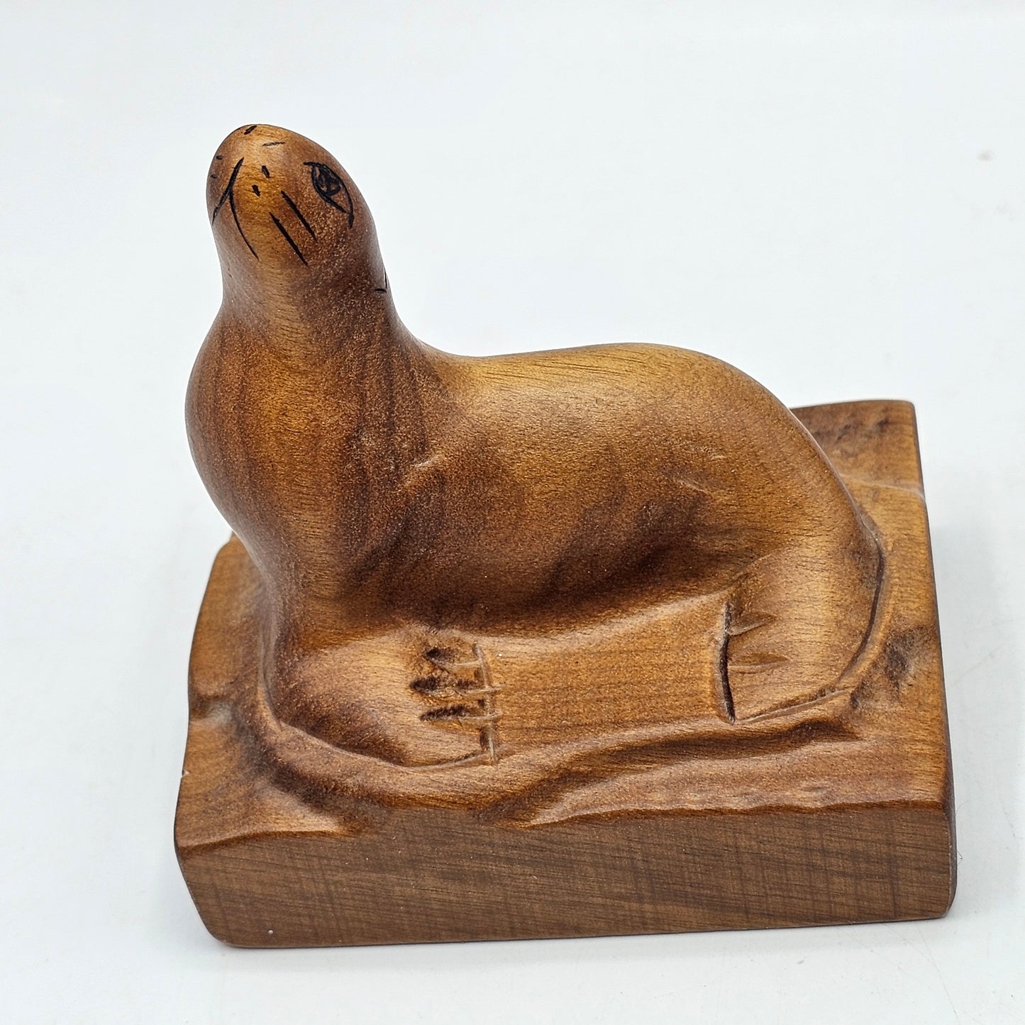 Carved Oregon Myrtle Wood Sea Lion Figurine