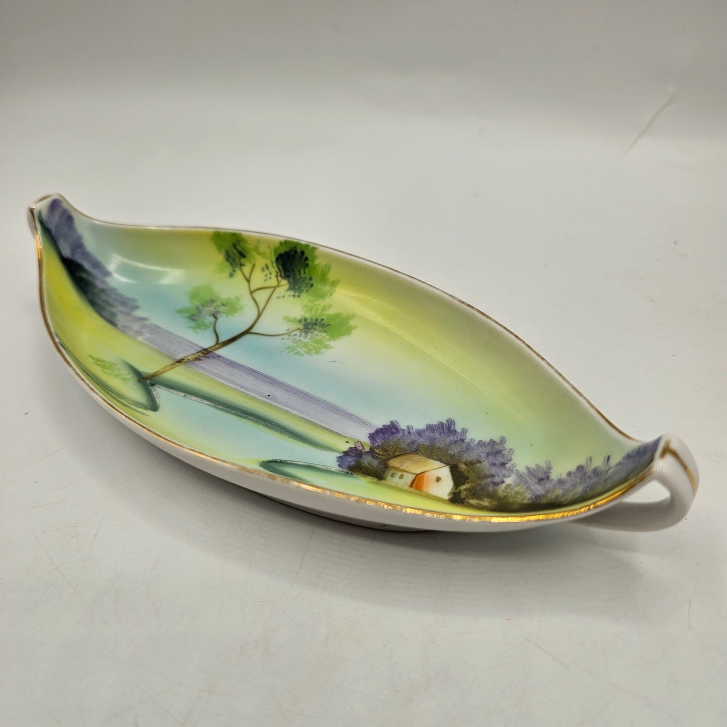 Japanese Hand Painted Boat Shaped Trinket Dish