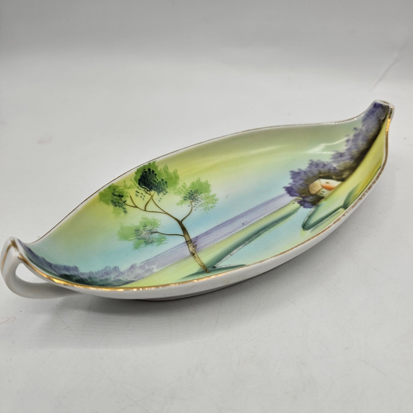 Japanese Hand Painted Boat Shaped Trinket Dish
