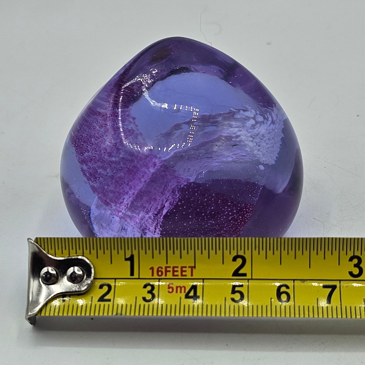 Caithness of Scotland Art Glass Pebble Paperweight Purple/White