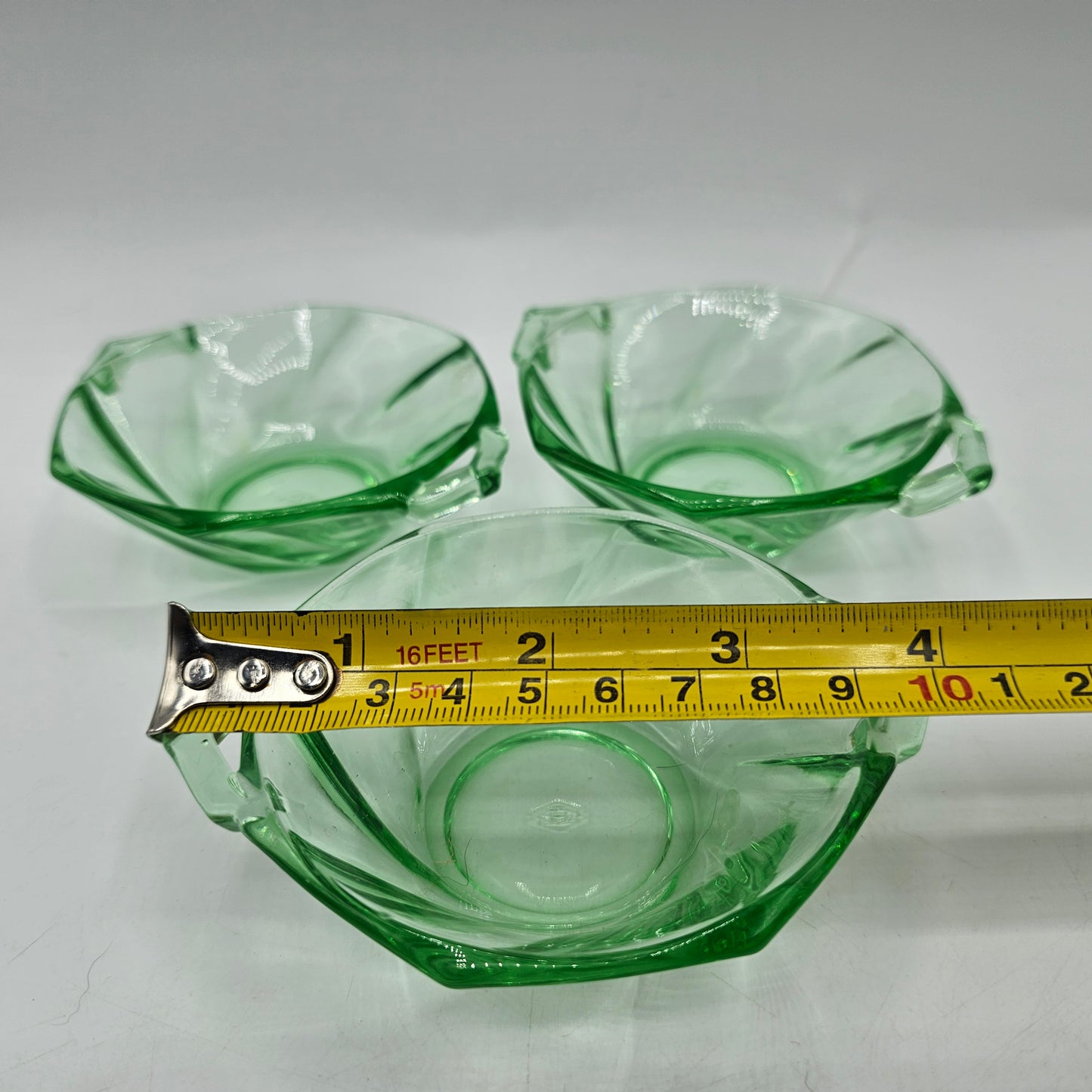 Set of 3 Vintage Green Glass Sauce Dishes
