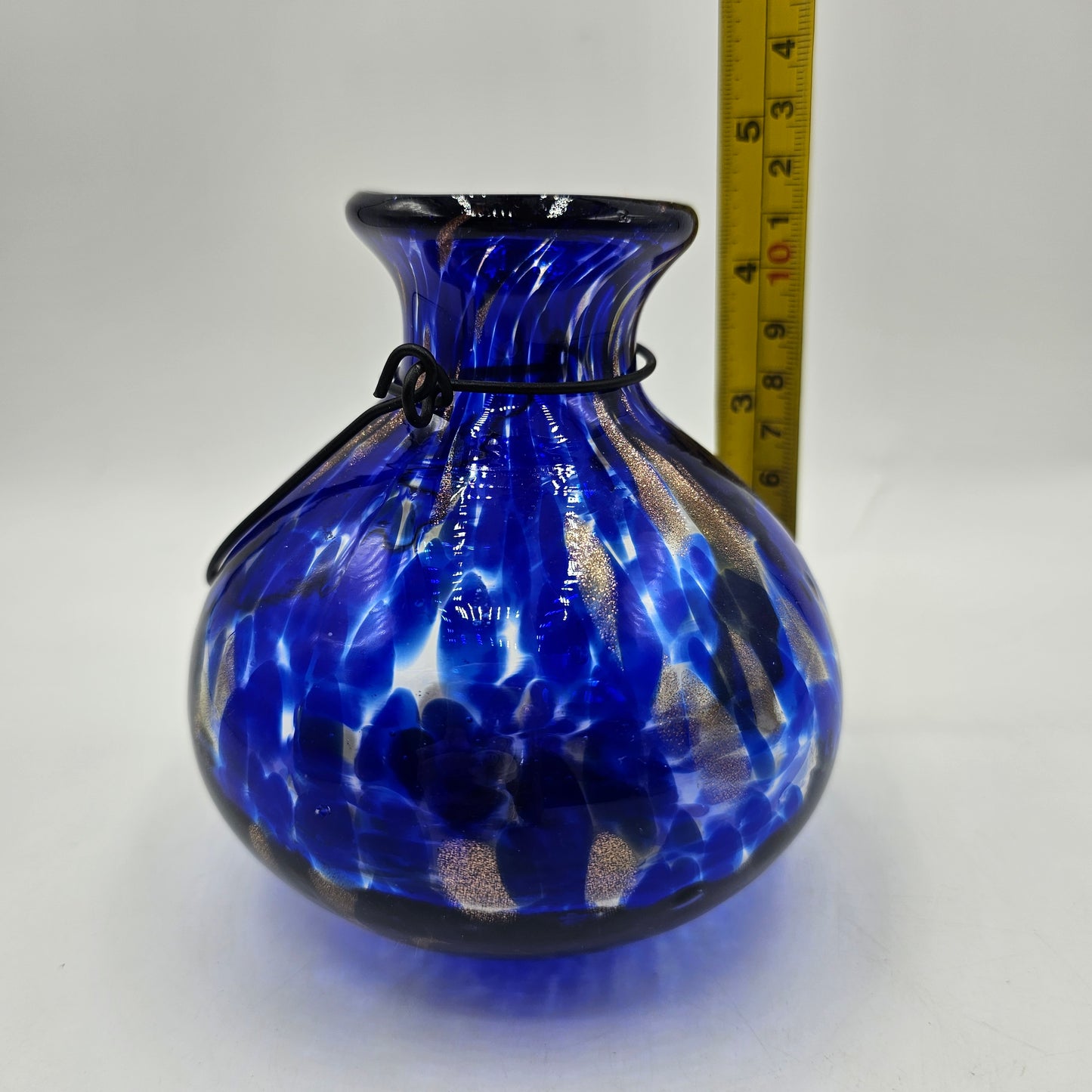 Cobalt Blue and Bronze Glitter Glass Candle Holder / Decor