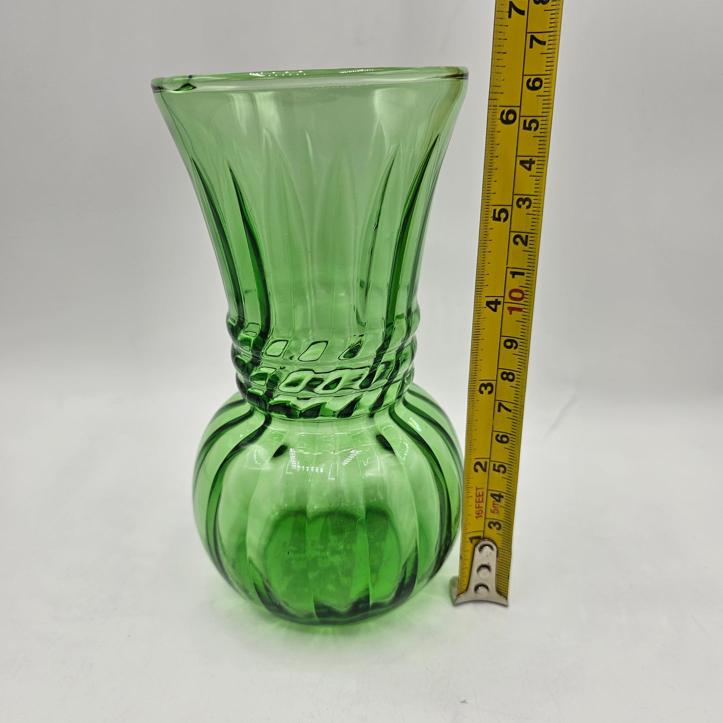 Vintage Green Glass Vase with Optic Swirl