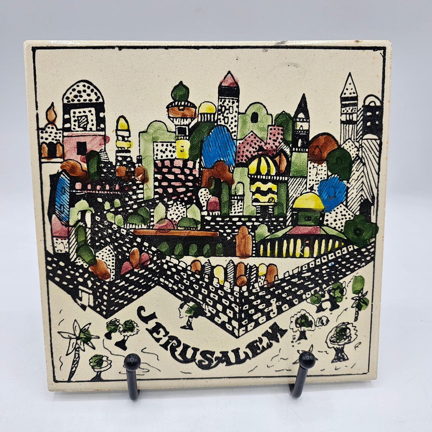Vintage Jerusalem Tile with Wall Hanger
