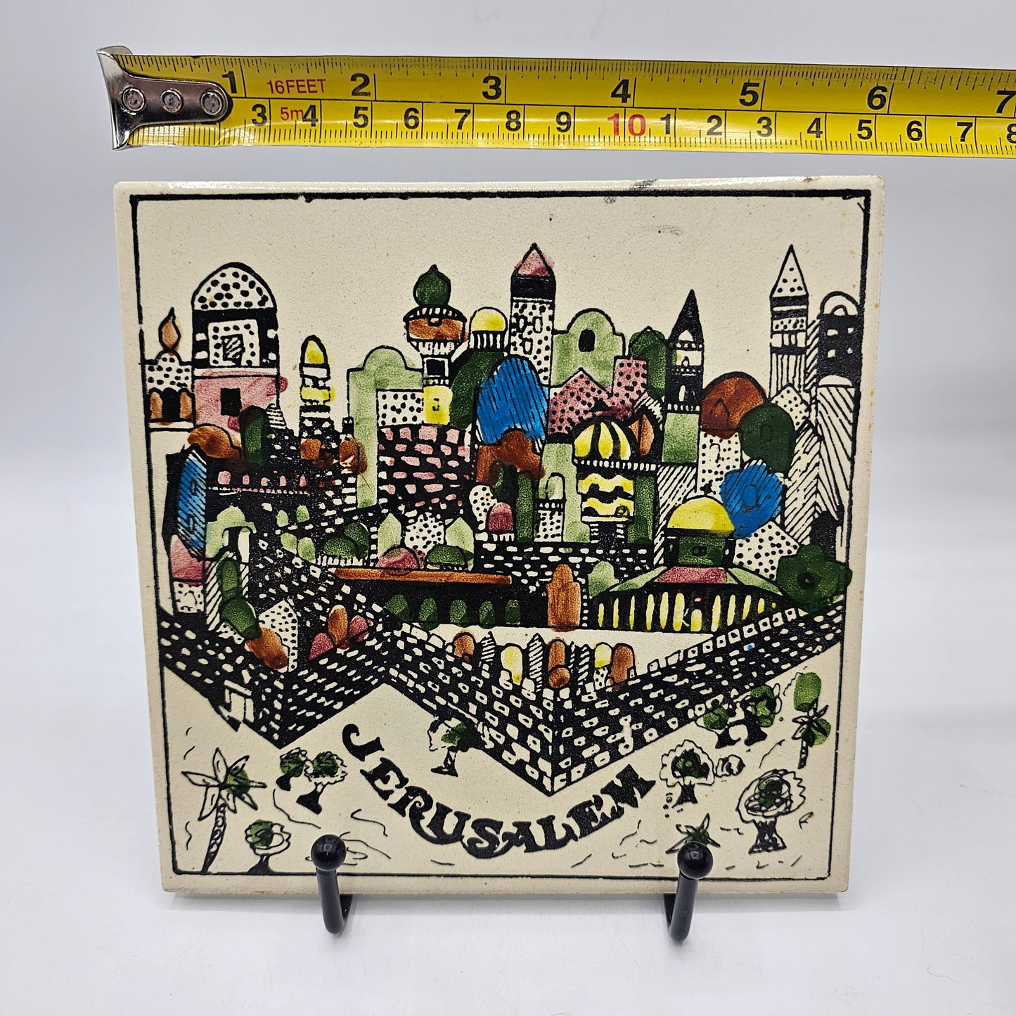 Vintage Jerusalem Tile with Wall Hanger