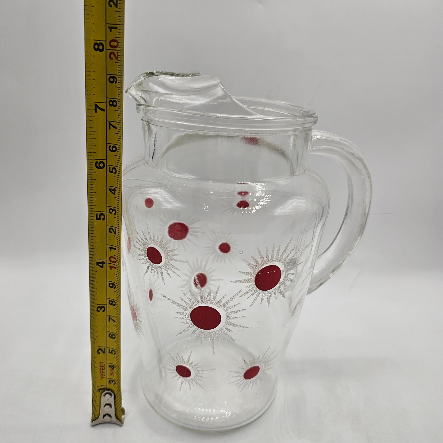 Vintage Atomic Pattern Glass Pitcher