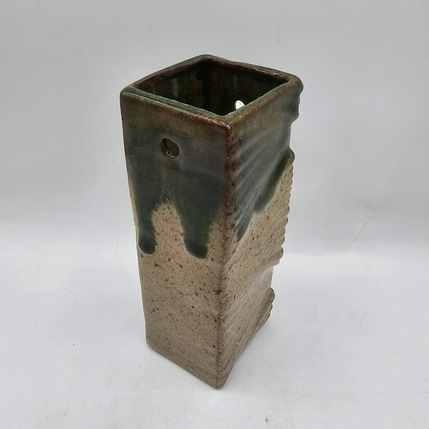 Green Drip Glazed Square Wall Pocket Vase