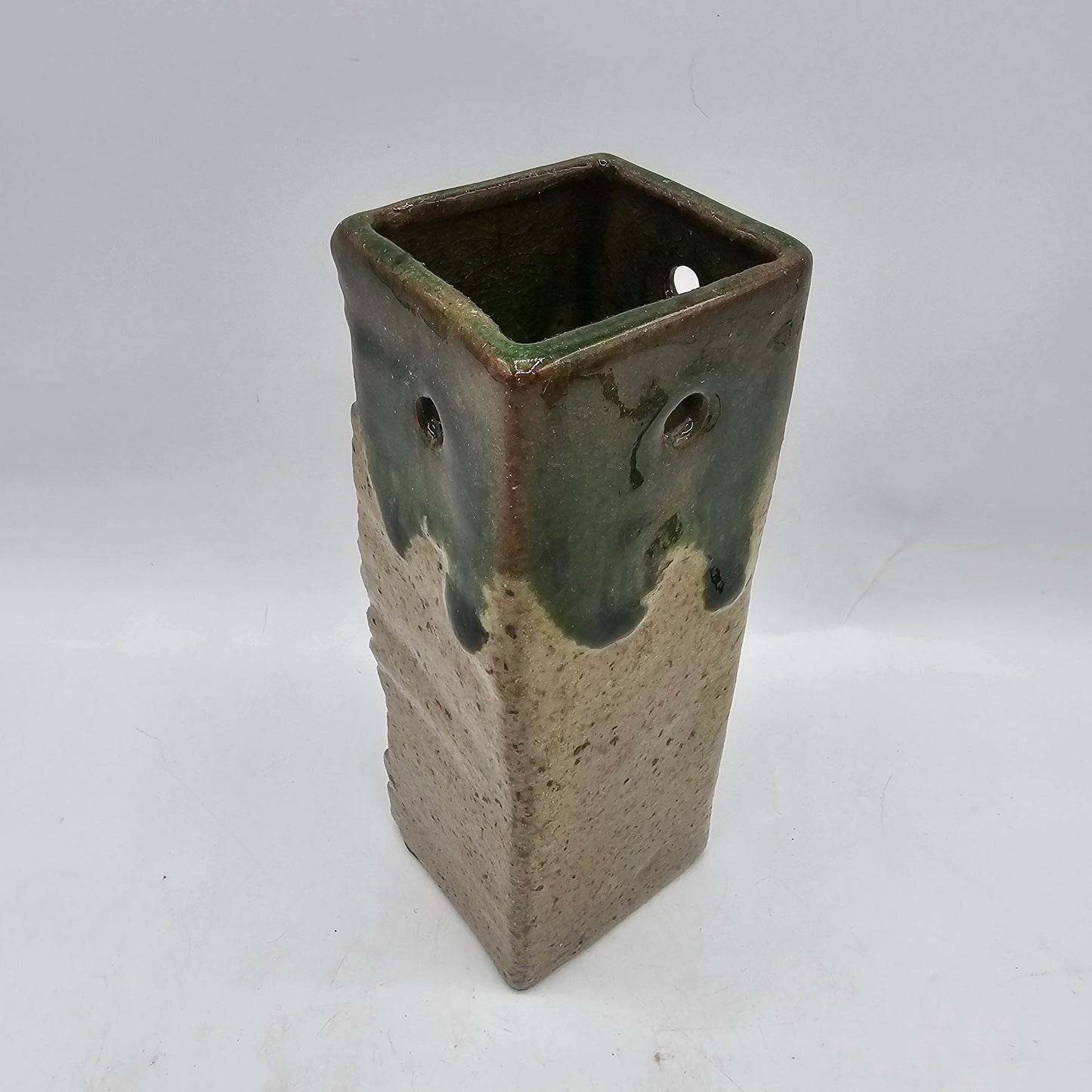 Green Drip Glazed Square Wall Pocket Vase