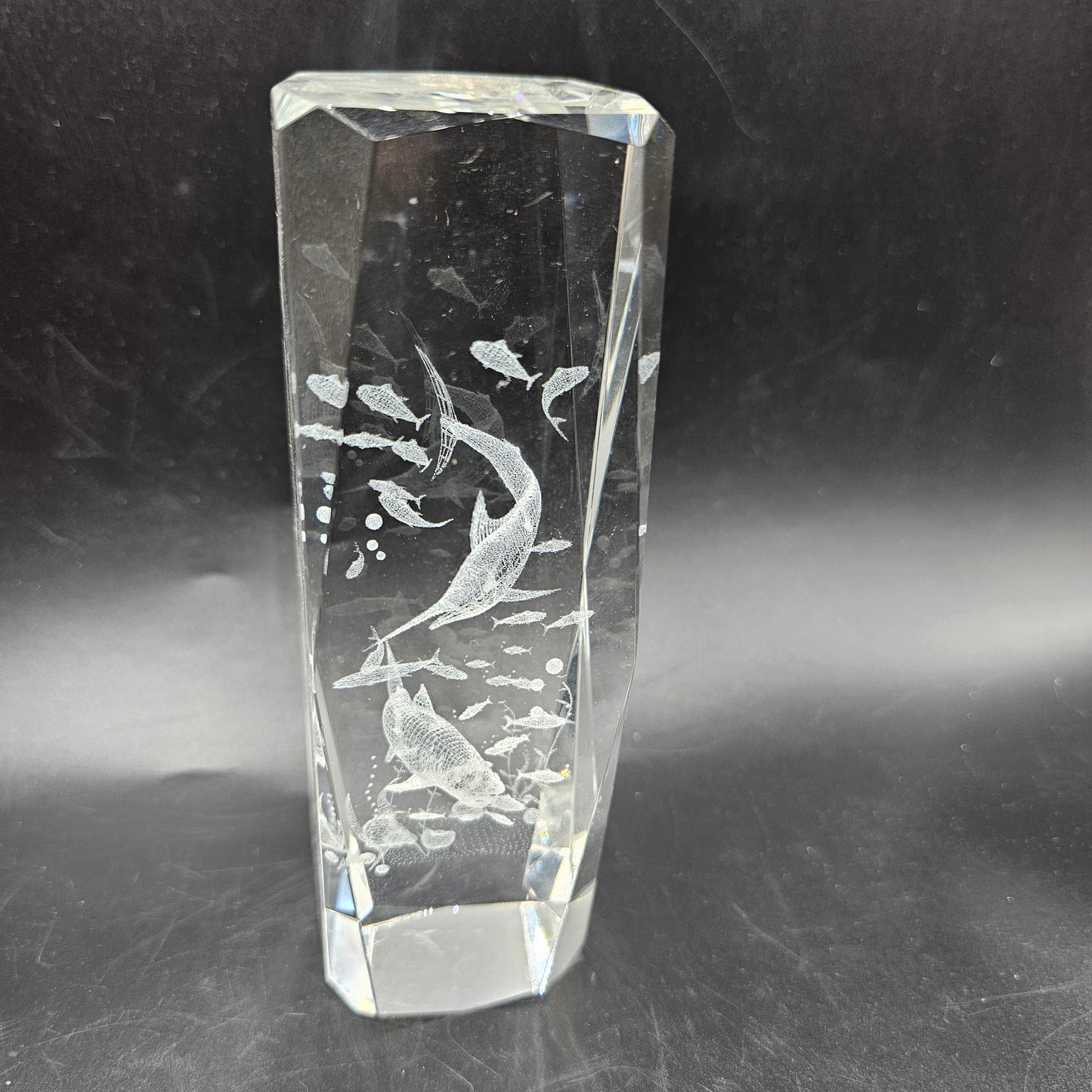 3D Crystal Laser Cut Paperweight with Ocean Scene and Sharks