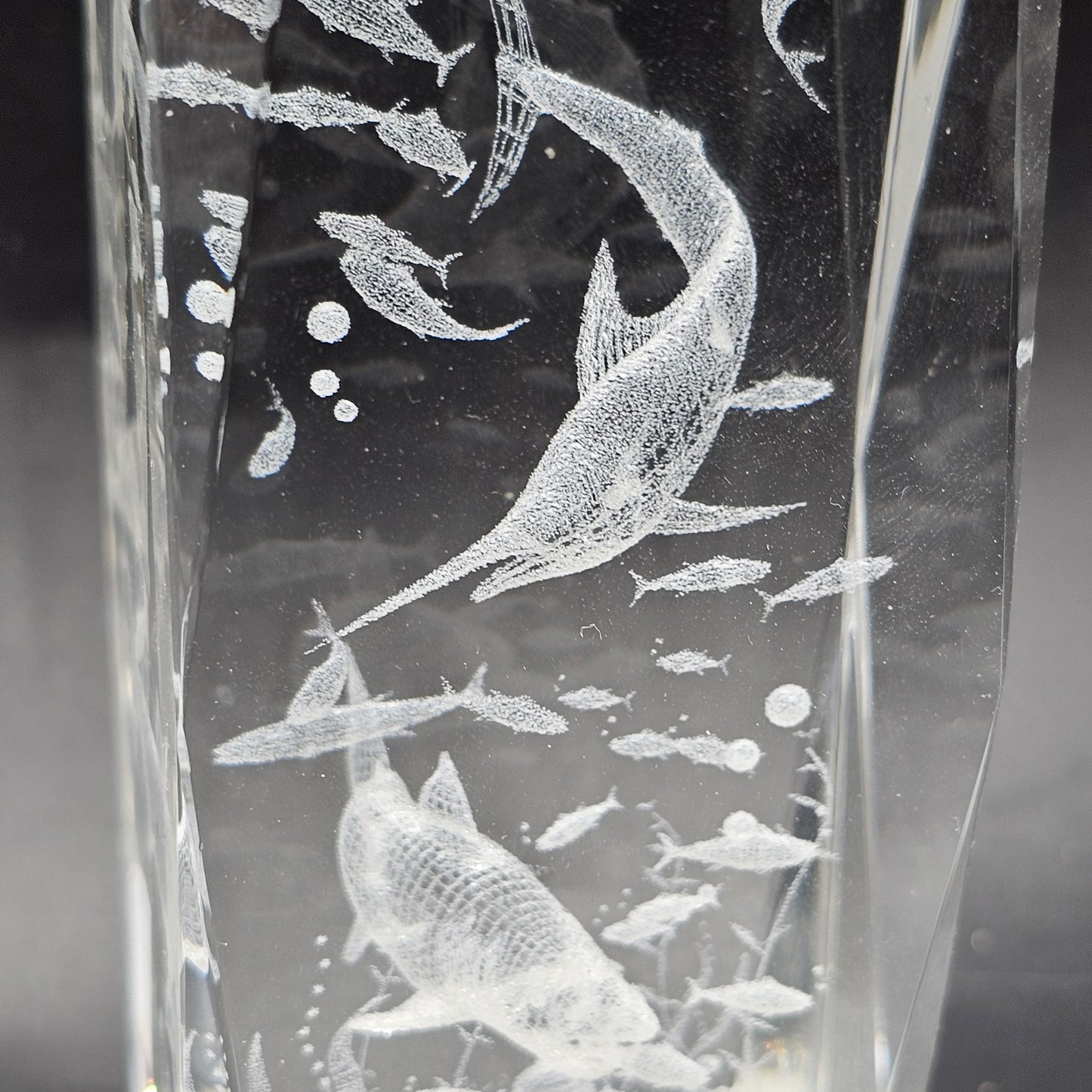 3D Crystal Laser Cut Paperweight with Ocean Scene and Sharks