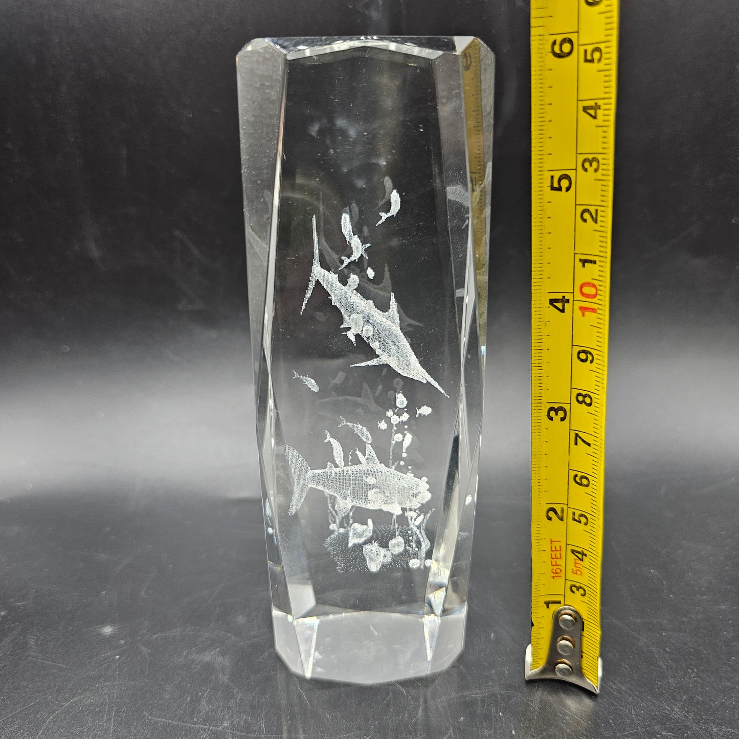 3D Crystal Laser Cut Paperweight with Ocean Scene and Sharks