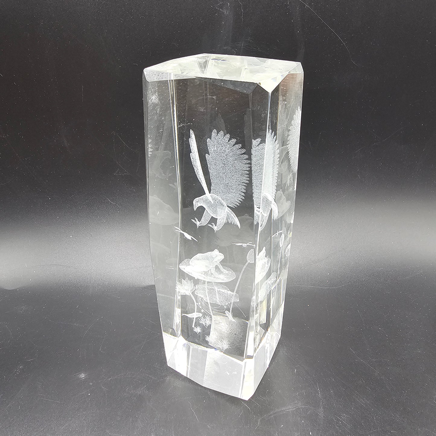 3D Crystal Laser Cut Paperweight with Eagle and Frog
