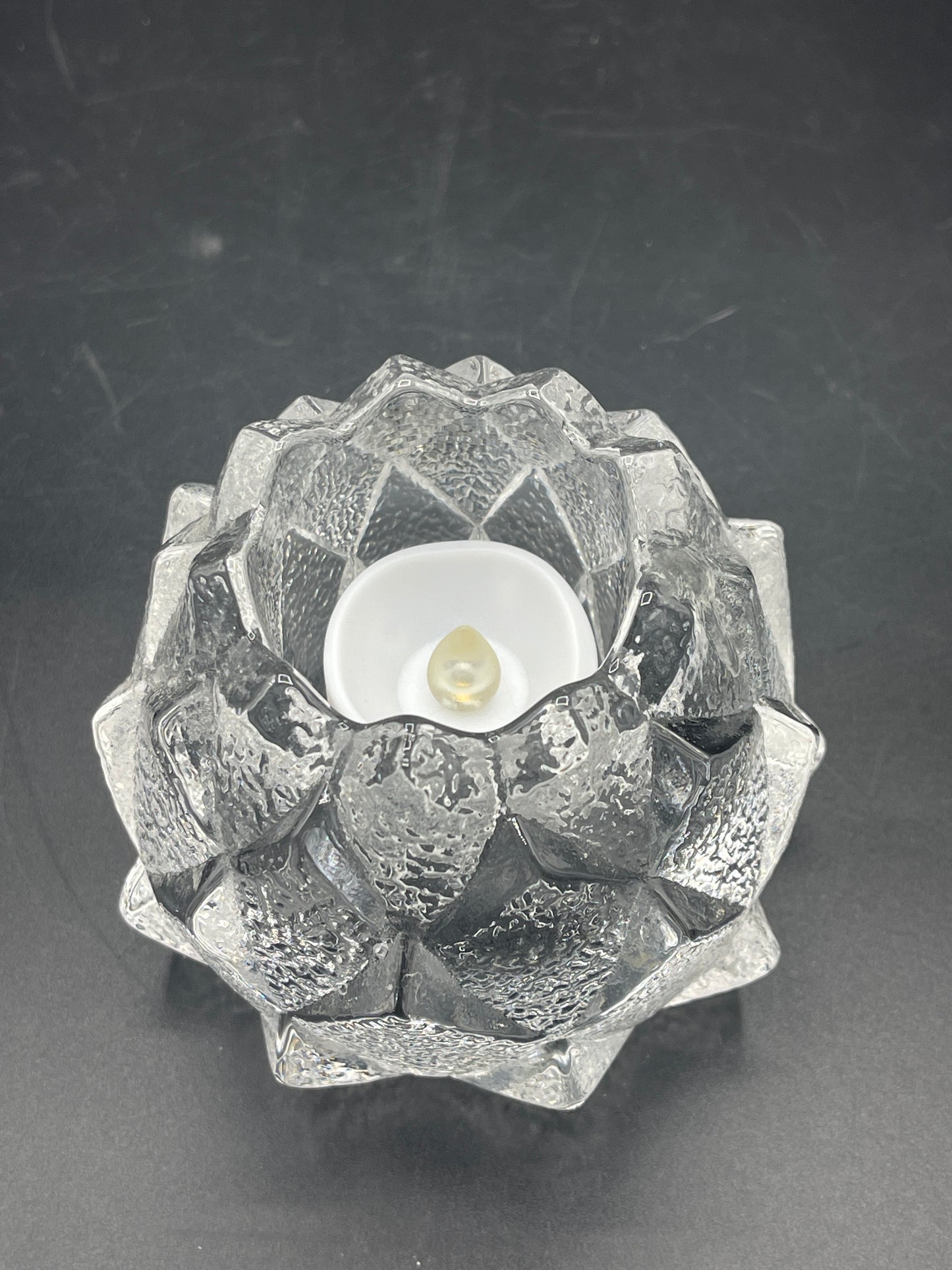 Vintage Swedish Orrefors Faceted Crystal Votive Candle Holder - Firefly