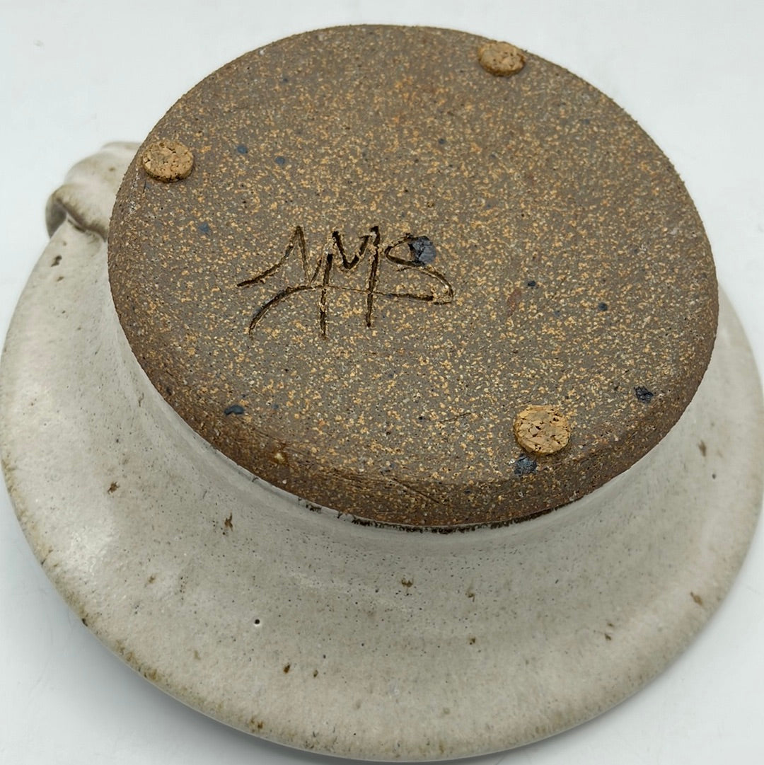 Signed Artisan Pottery Pillar Candle Holder Blue and White