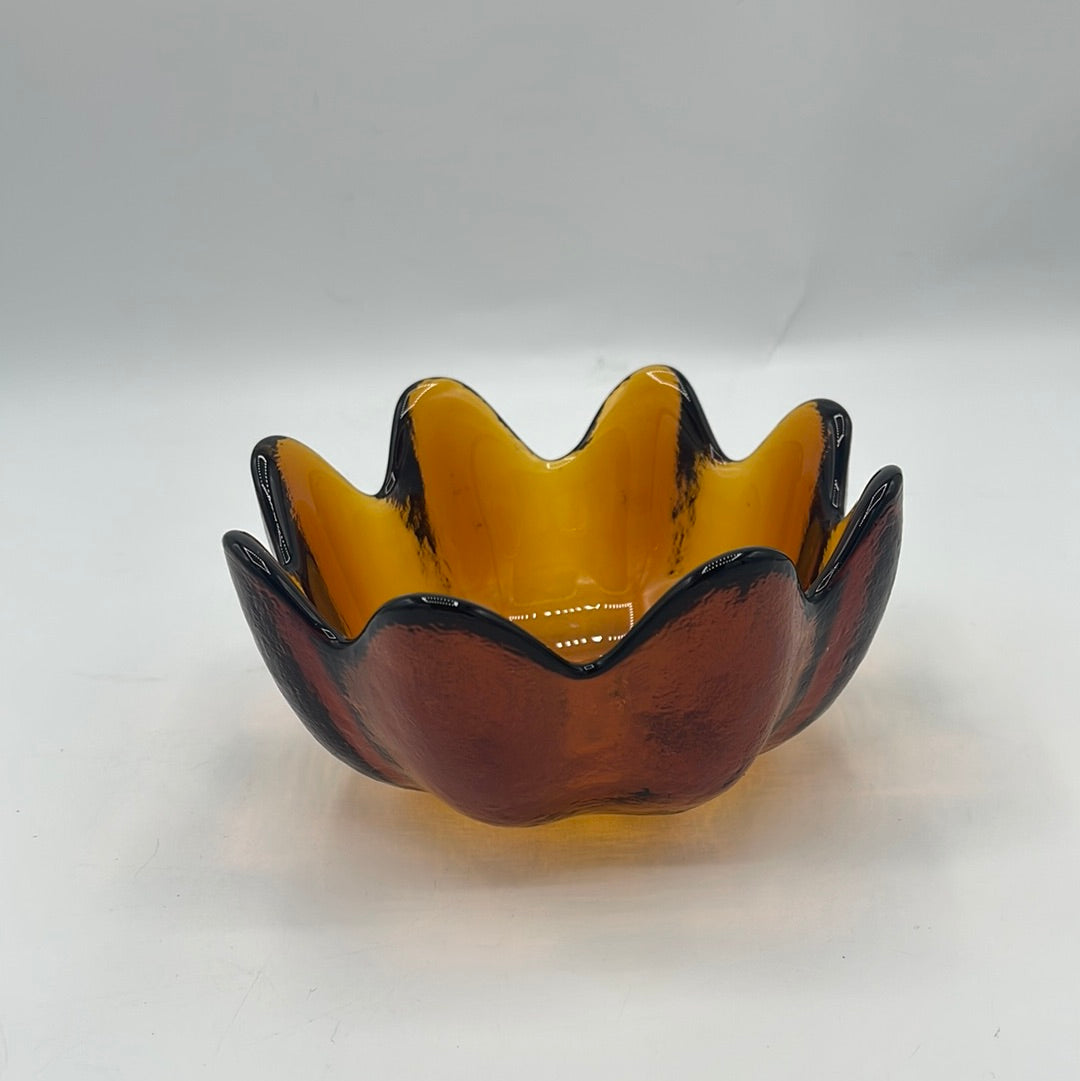 Blenko Amber Lotus Trinket Glass Bowl