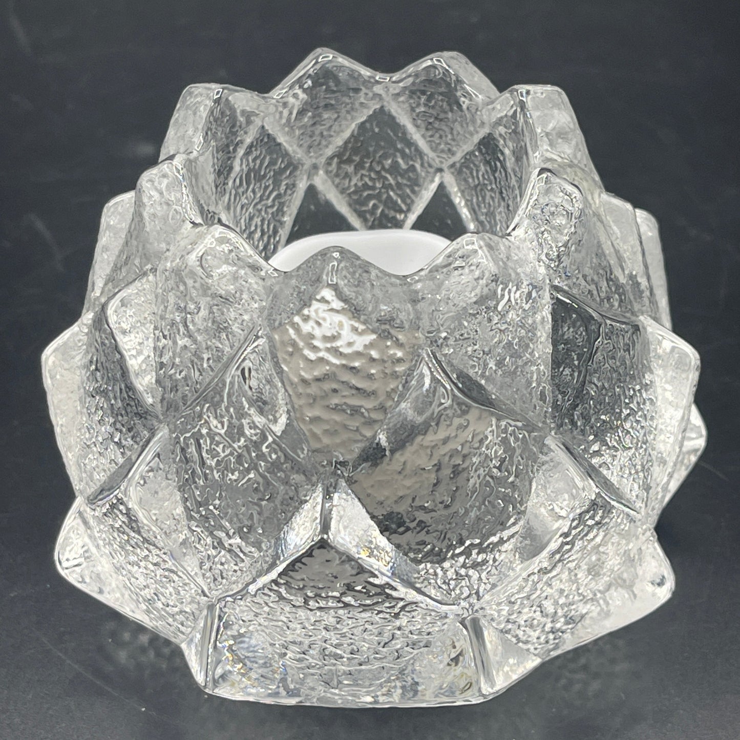 Vintage Swedish Orrefors Faceted Crystal Votive Candle Holder - Firefly