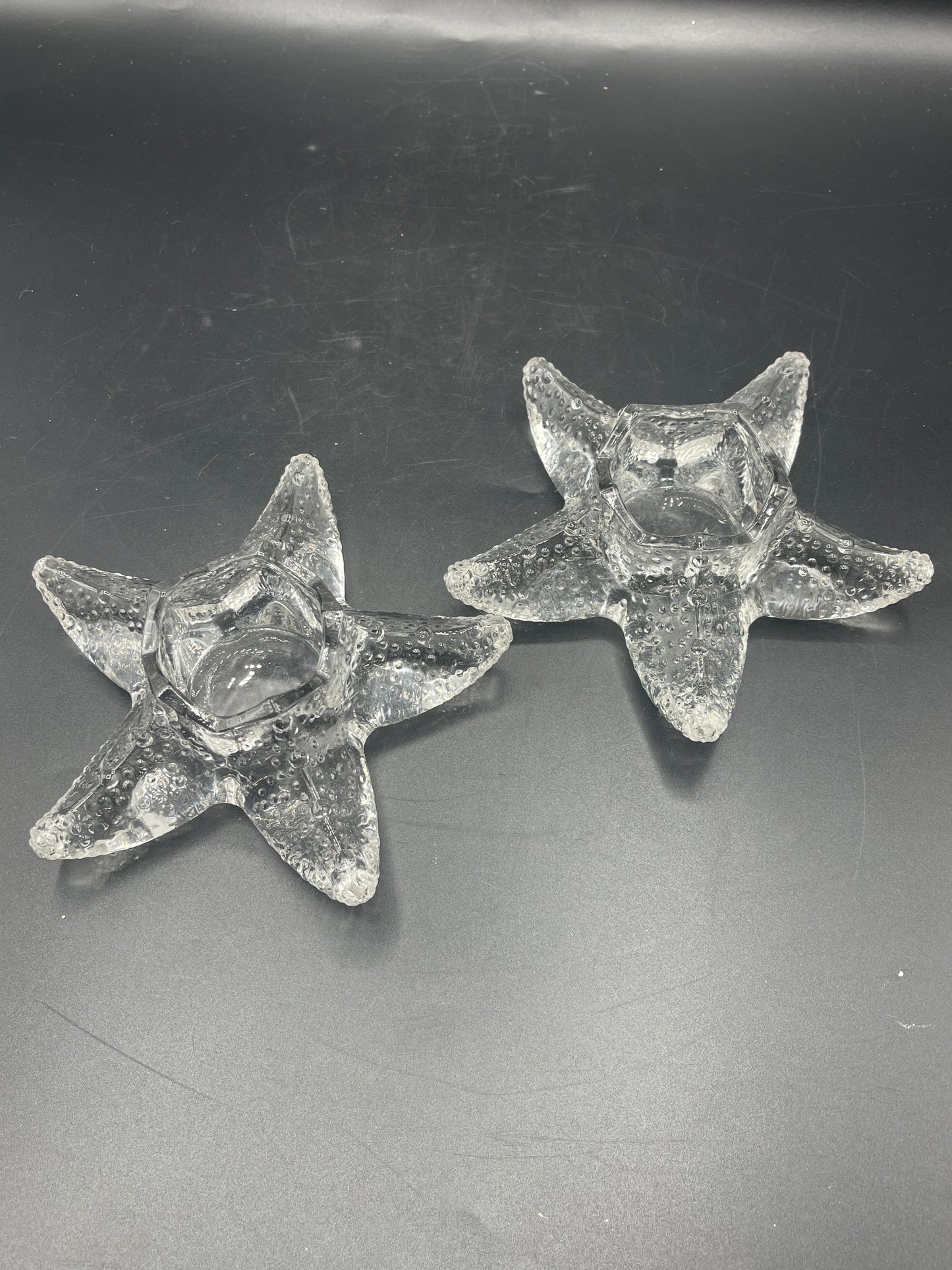 Crate and Barrel Glass Starfish Candle Holders - Pair