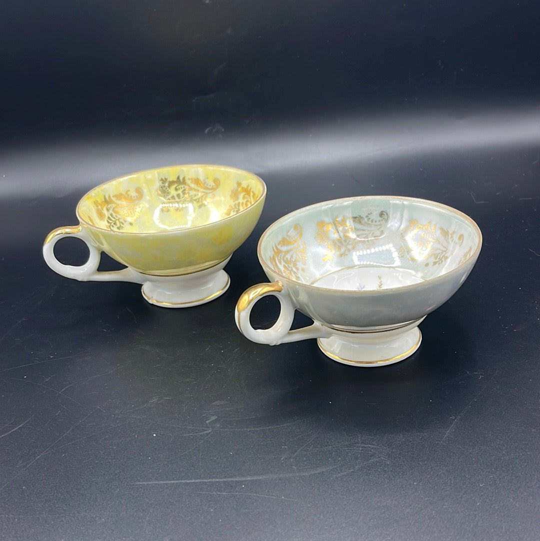Vintage Blue and Yellow Tea Cups Set of 2