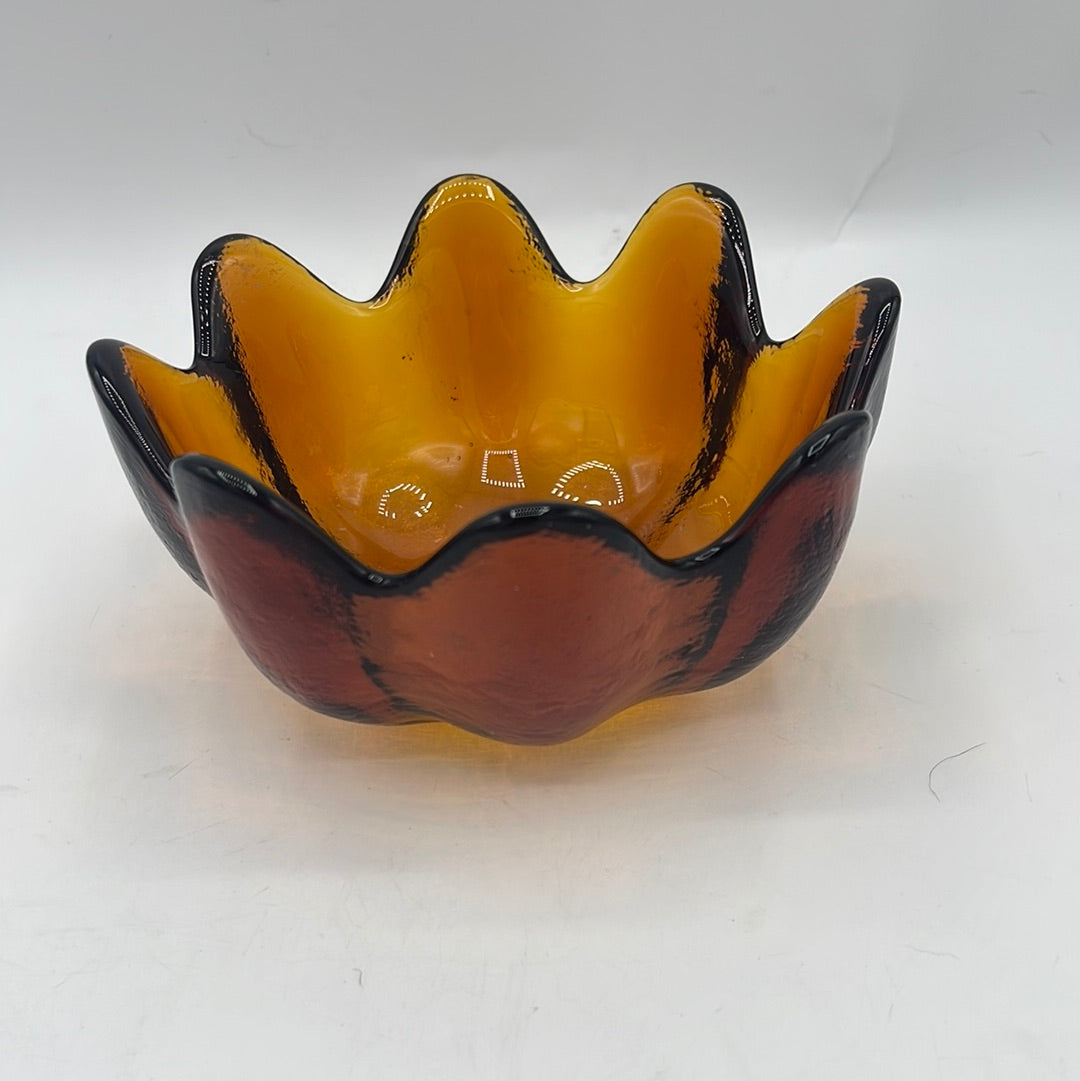 Blenko Amber Lotus Trinket Glass Bowl