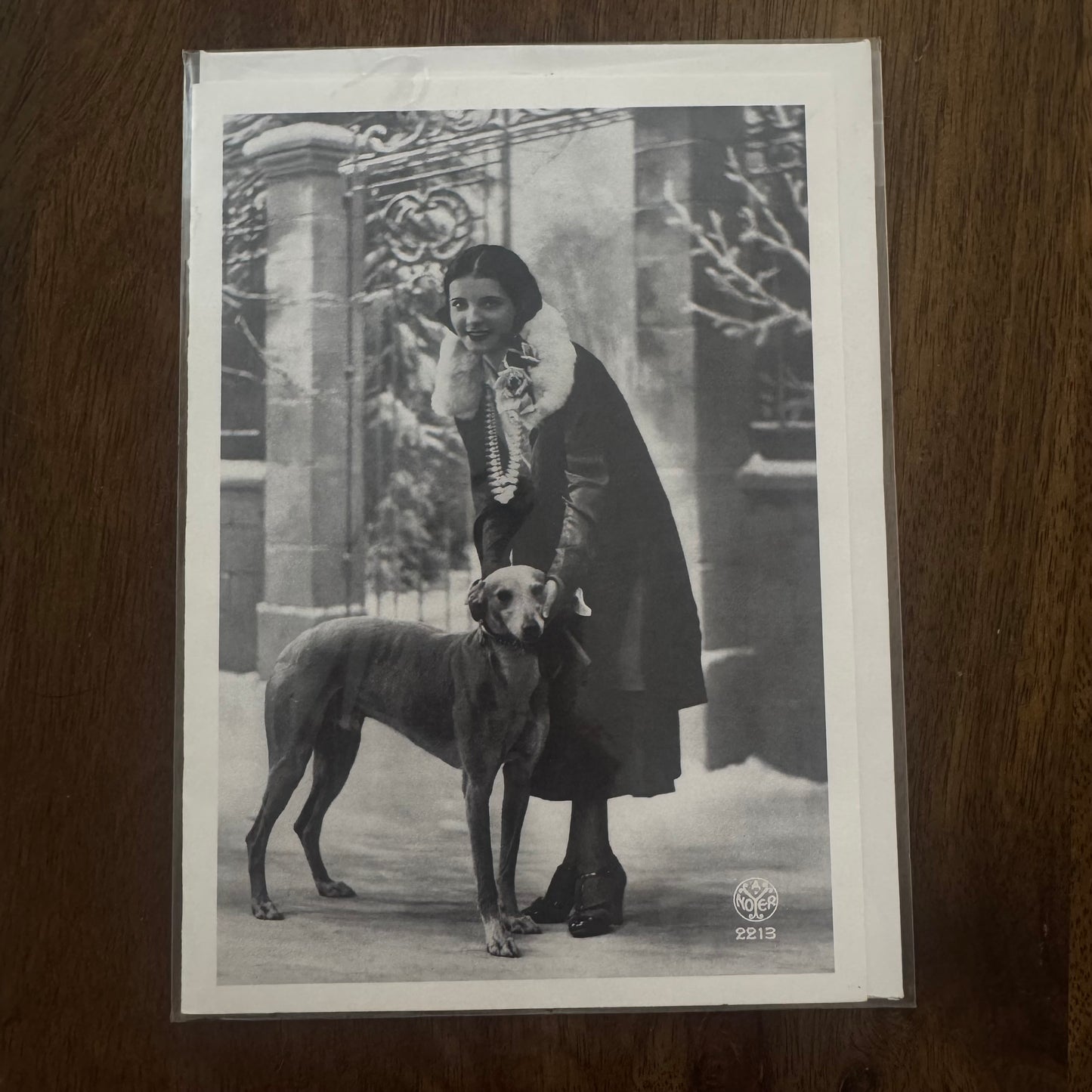 Woman Standing with Greyhound Dog - Greeting Card #A-18