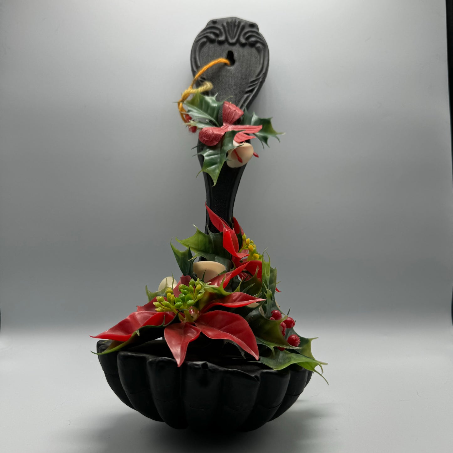 Vintage Plastic Christmas Ladle with Poinsettias and Holly