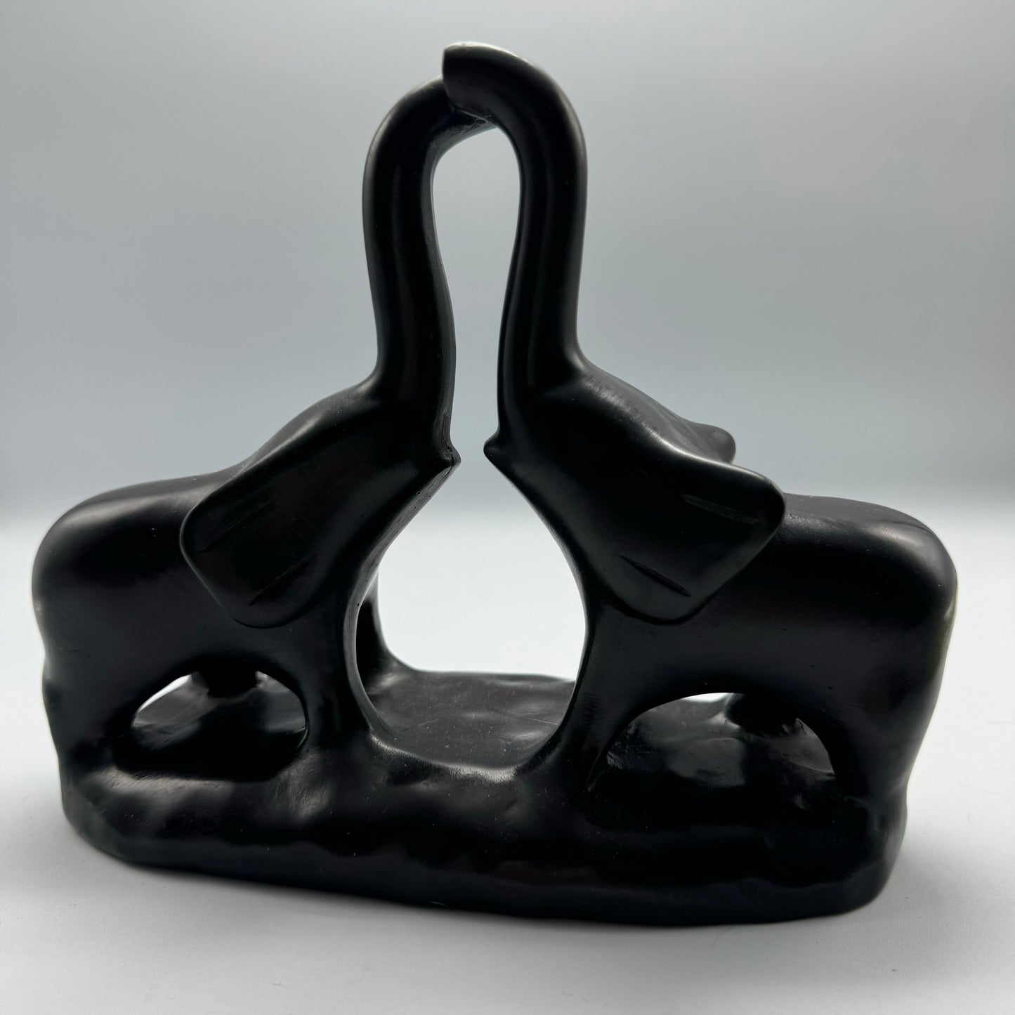 Black Resin Trunk Up Elephant Statue