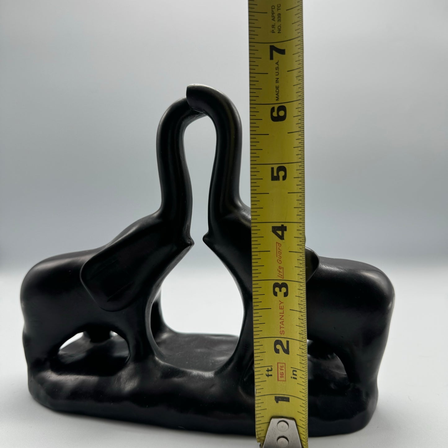 Black Resin Trunk Up Elephant Statue