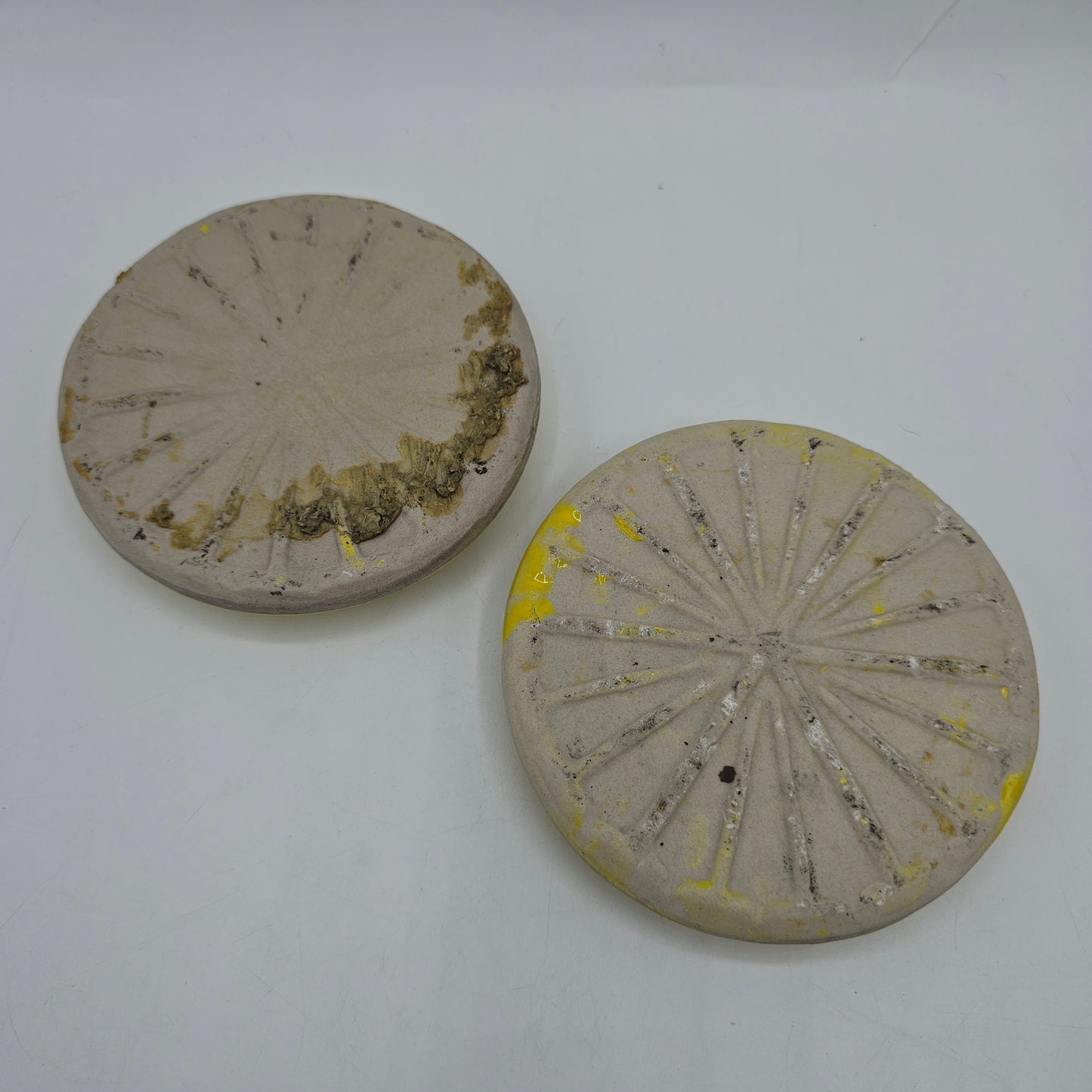 2 Yellow "Cats Eye" Ceramic Road Reflecters - 4" diameter
