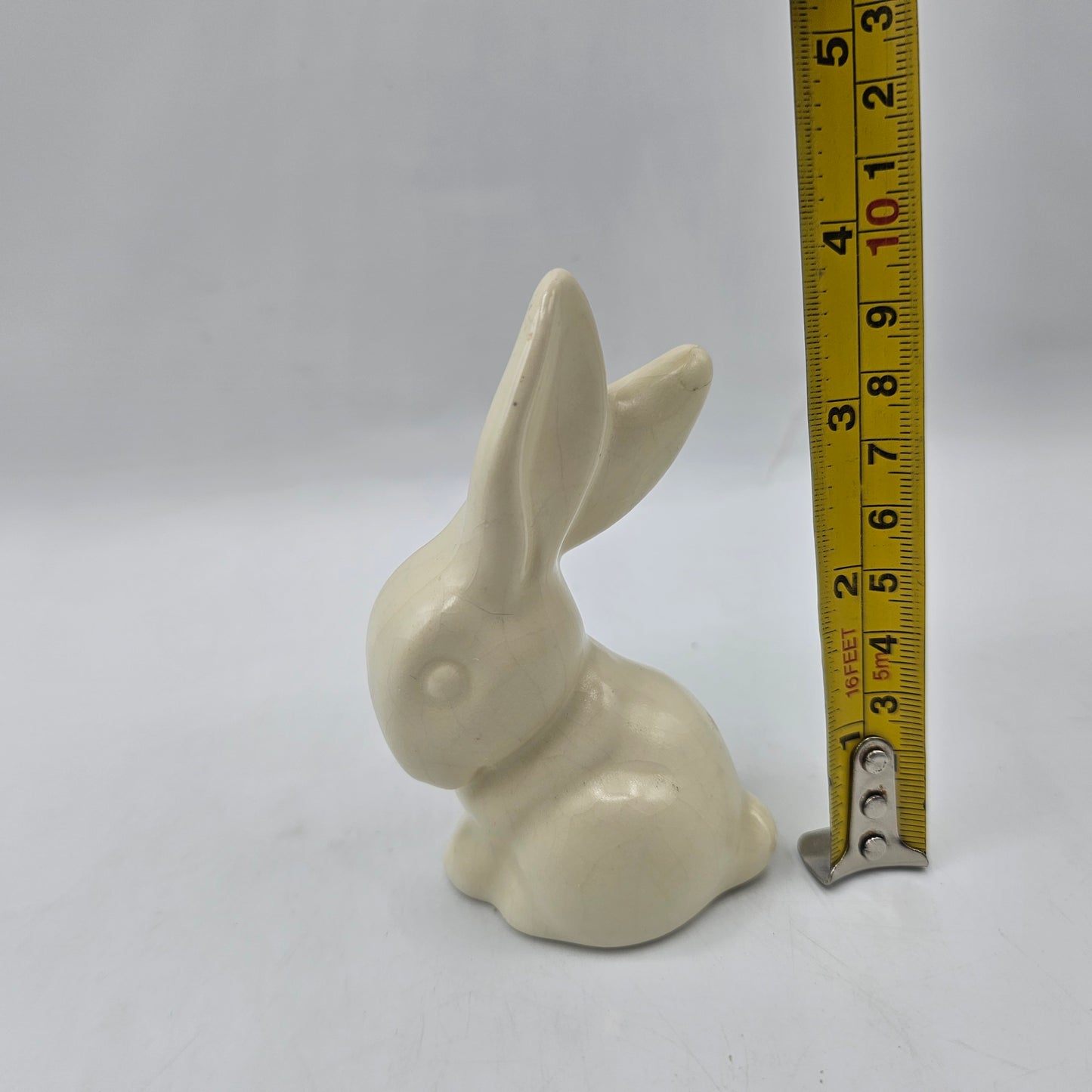 Vintage White Ceramic Rabbit Figurine with Crazing