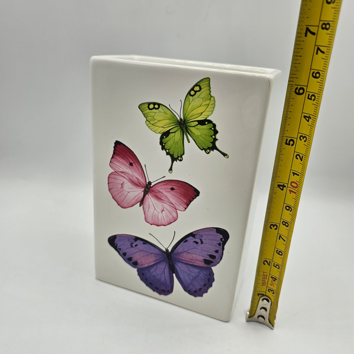 White Rectangular Vase with Butterfly Design