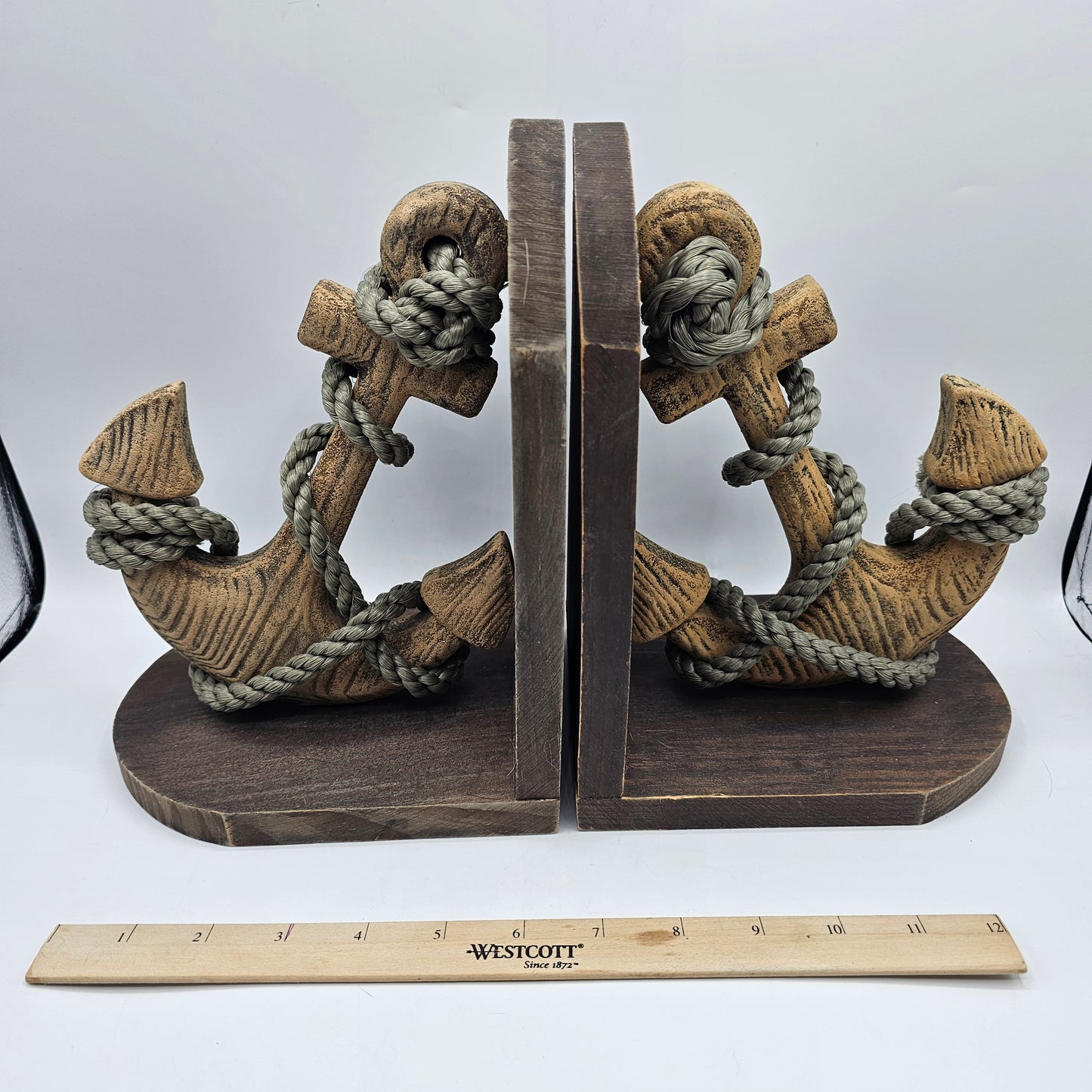 Wood and Rope Nautical Anchor Bookends