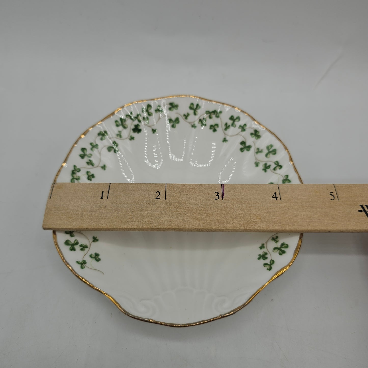 Royal Tara Bone China Shell Shaped Trinket Dish with Green Shamrock Design - Made in Ireland