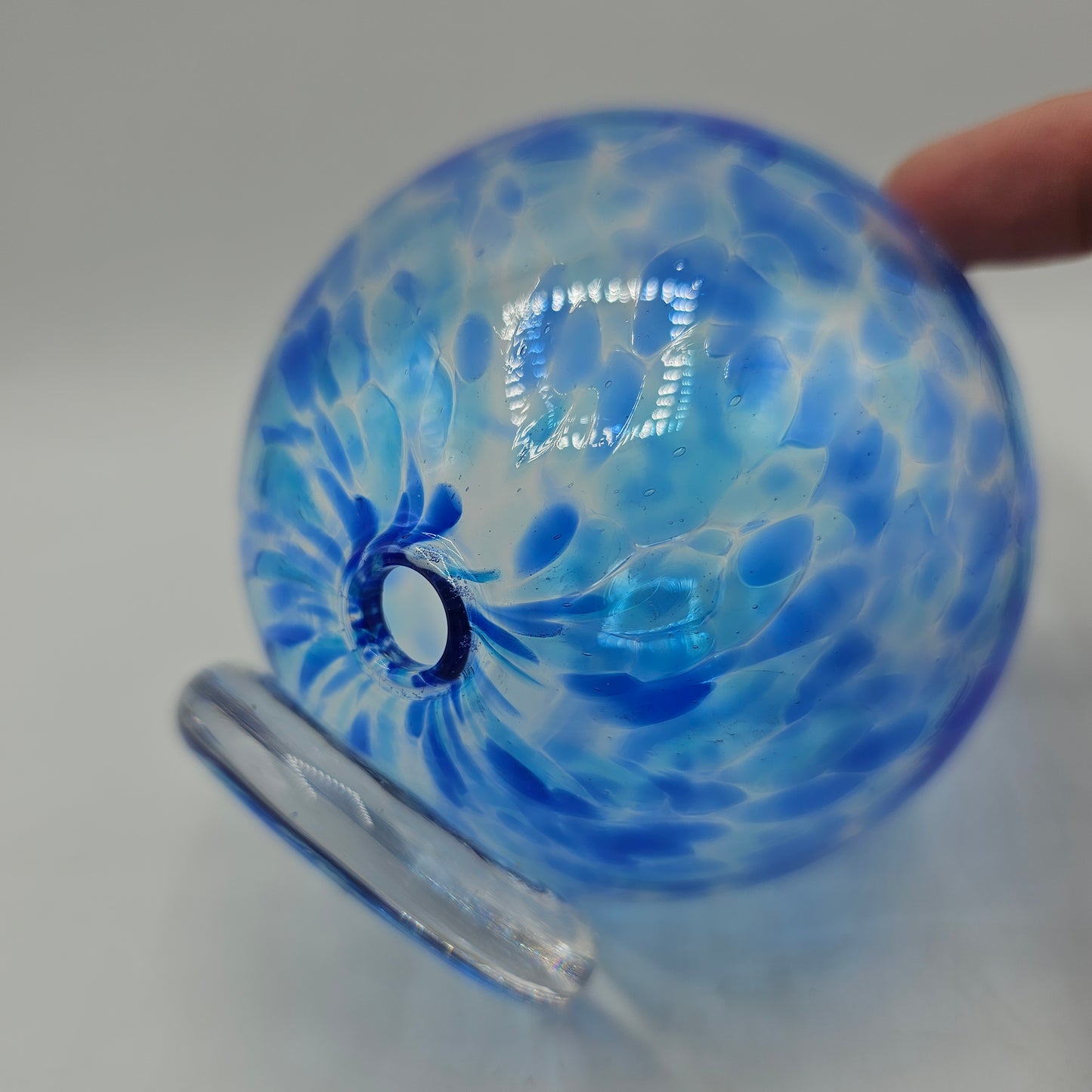 Hand Blown Blue Swirled Glass Wishing Ball for Rolled Paper Wishes