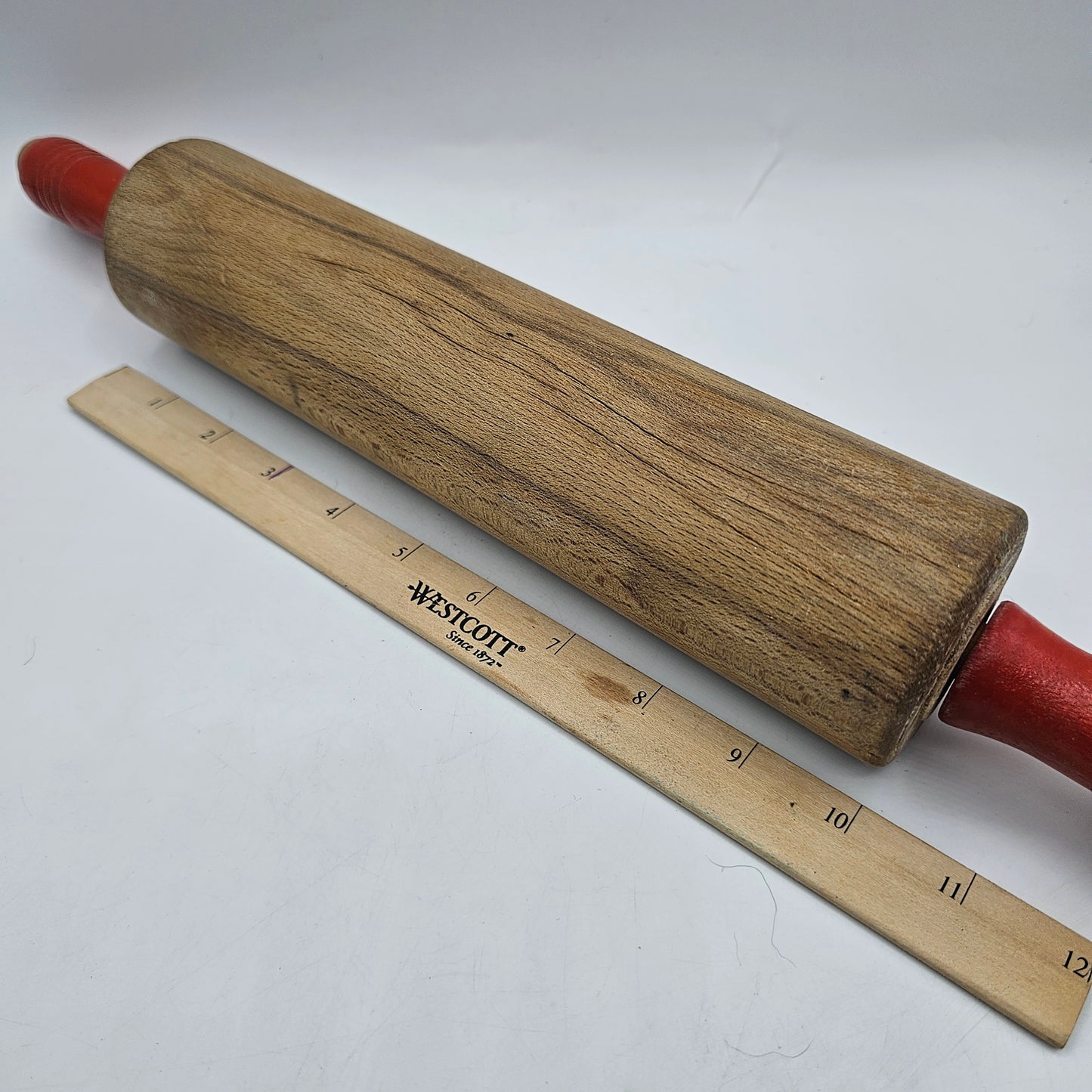 Vintage Wooden Rolling Pin with Red Handles