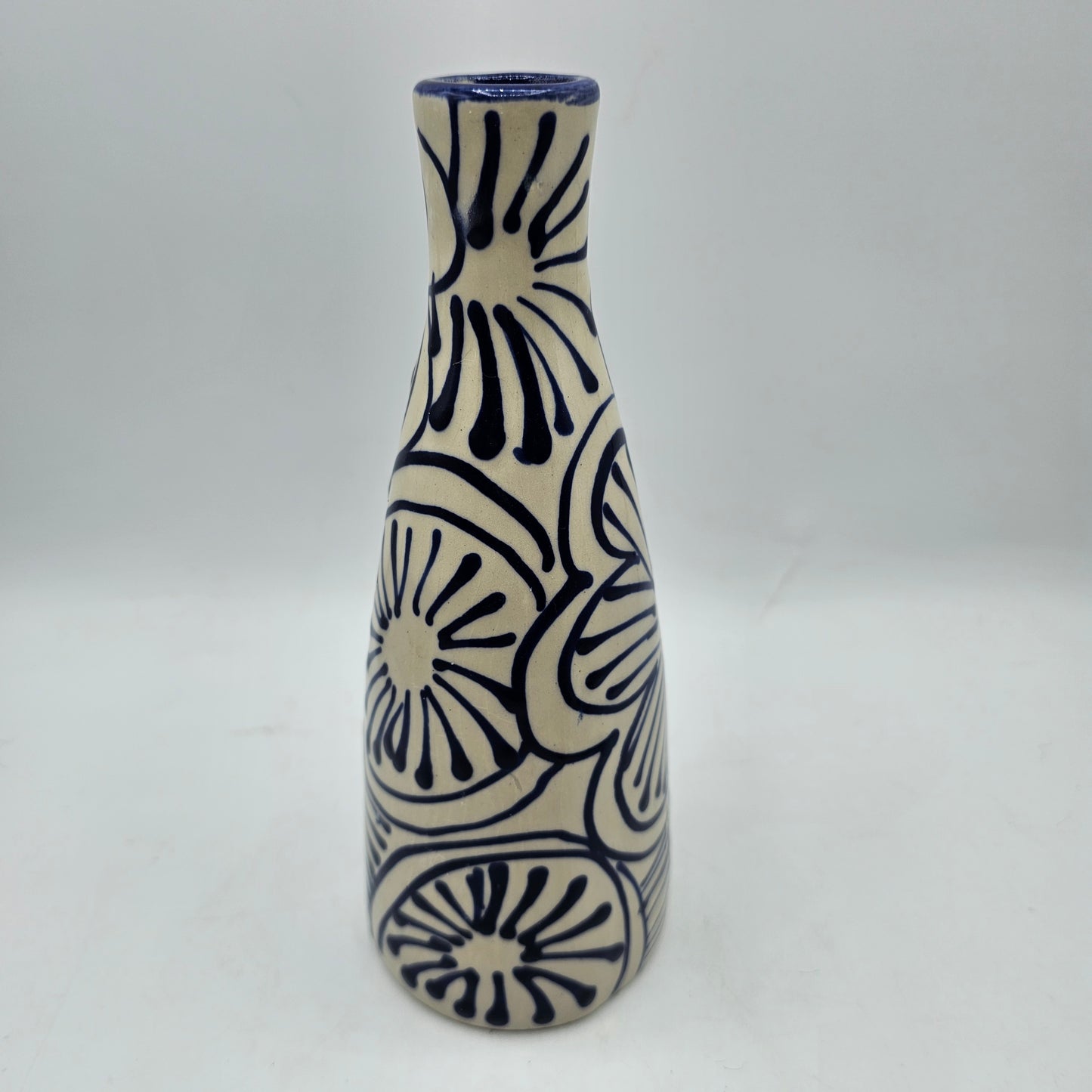 Spanish Hand Painted Pottery Blue and White Floral Bud Vase