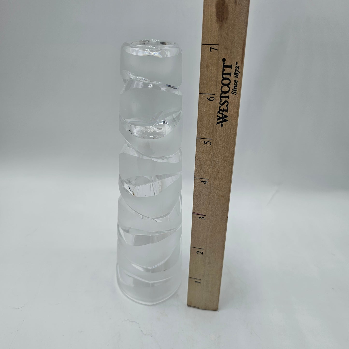 Wave Design Clear and Satin Glass Taper Candlestick by J Durand