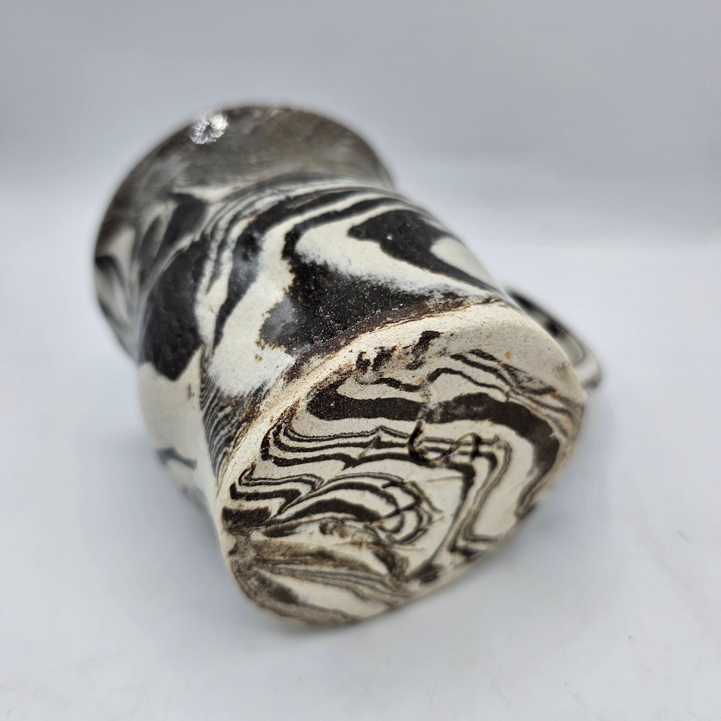 Artisan Pottery White and Brown Swirled Mug
